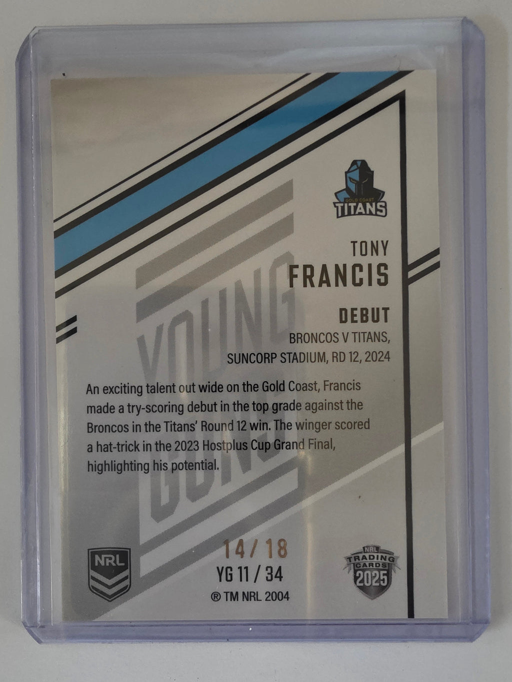 NRL 2025 Elite | Young Guns Priority | #YG11 | Tony Francis | #14/18 | Titans