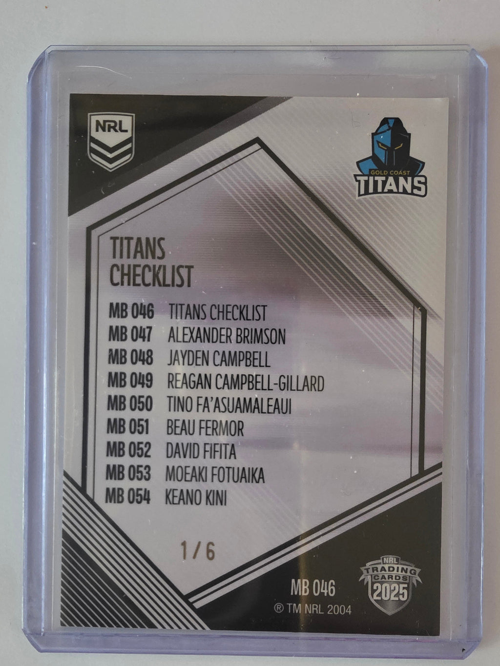 NRL 2025 Elite | Mojo Black Diamond | #MB46 | Checklist | #1/6 | Titans