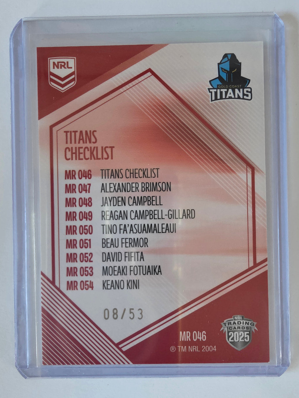 NRL 2025 Elite | Mojo Ruby | #MR46 | Checklist | #08/53 | Titans