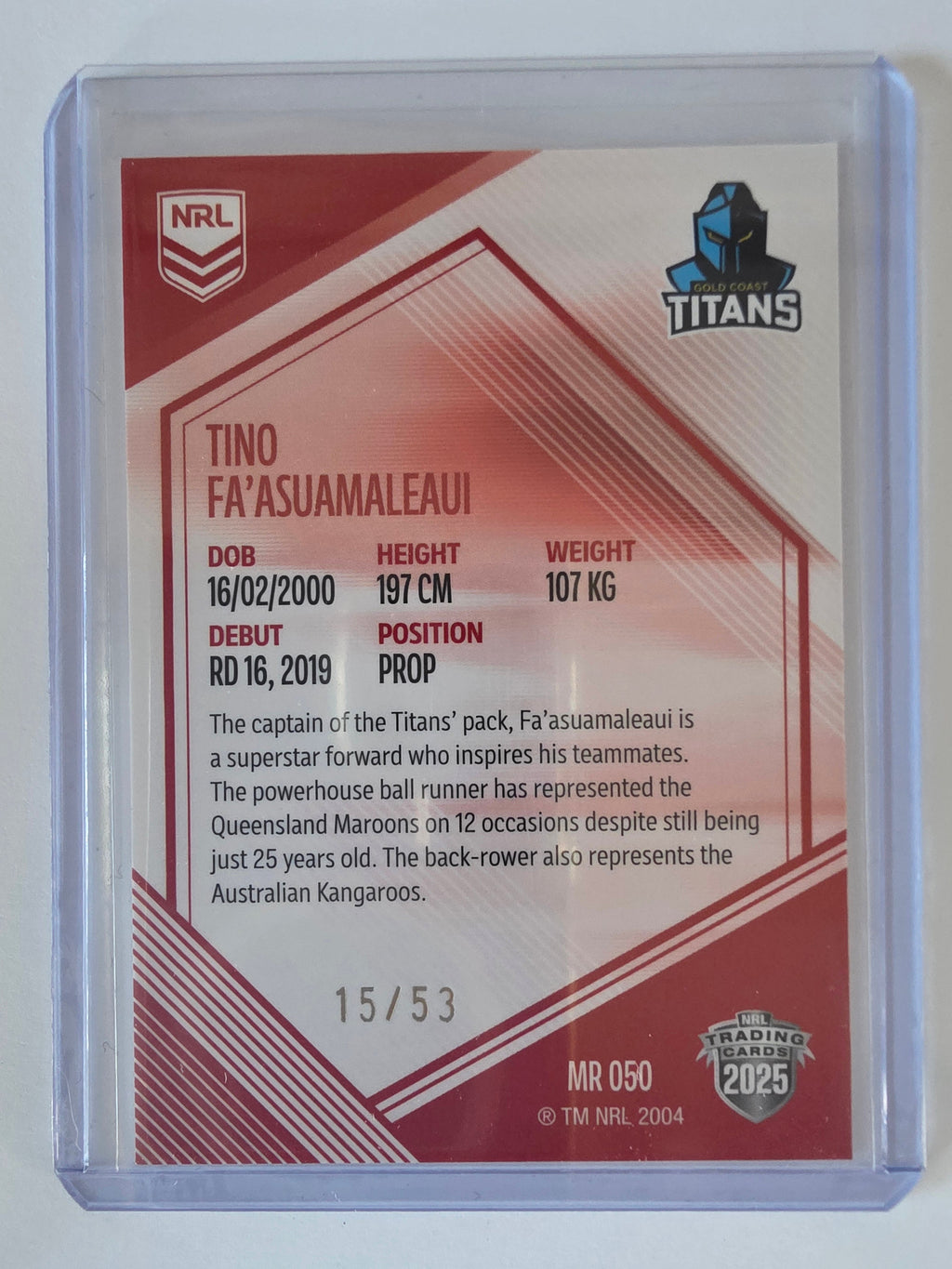 NRL 2025 Elite | Mojo Ruby | #MR50 | Tino Fa'asuamaleaui | #15/53 | Titans