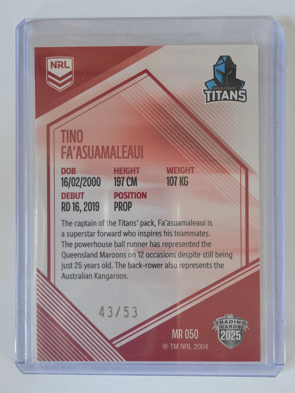 NRL 2025 Elite | Mojo Ruby | #MR50 | Tino Fa'asuamaleaui | #43/53 | Titans