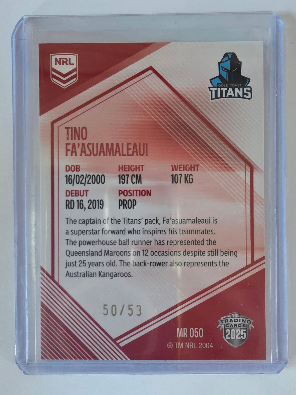 NRL 2025 Elite | Mojo Ruby | #MR50 | Tino Fa'asuamaleaui | #50/53 | Titans