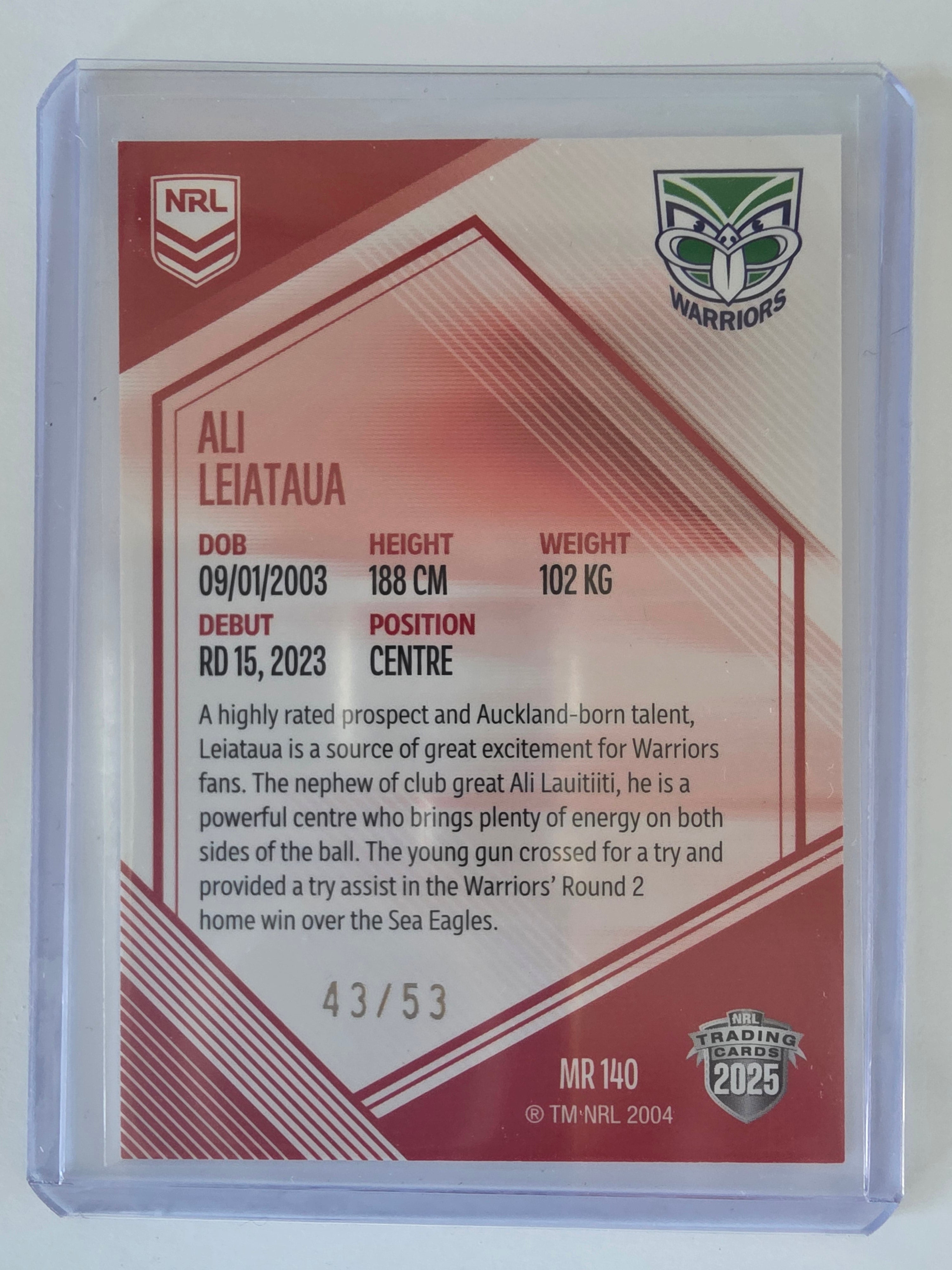 NRL 2025 Elite | Mojo Ruby | #MR140 | Ali Leiataua | #43/53 | Warriors