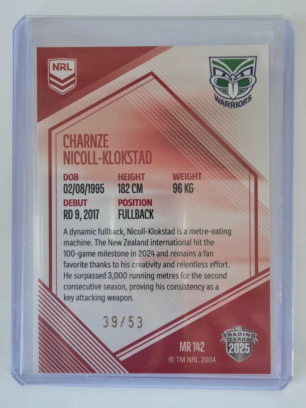 NRL 2025 Elite | Mojo Ruby | #MR142 | Charnze Nicoll-Klokstad #39/53 | Warriors