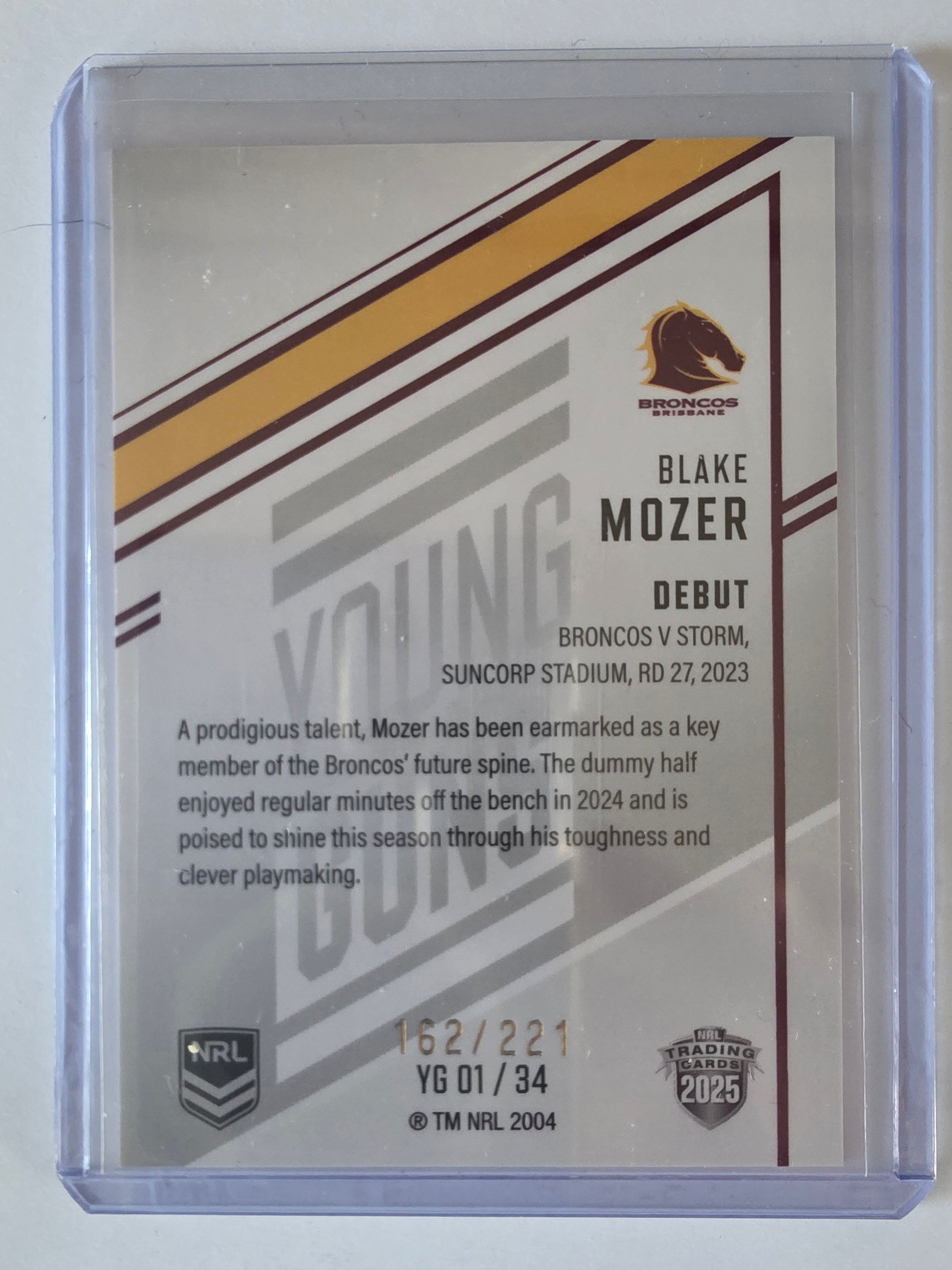 NRL 2025 Elite | Young Guns White | #YG01 | Blake Mozer | #162/221 | Broncos