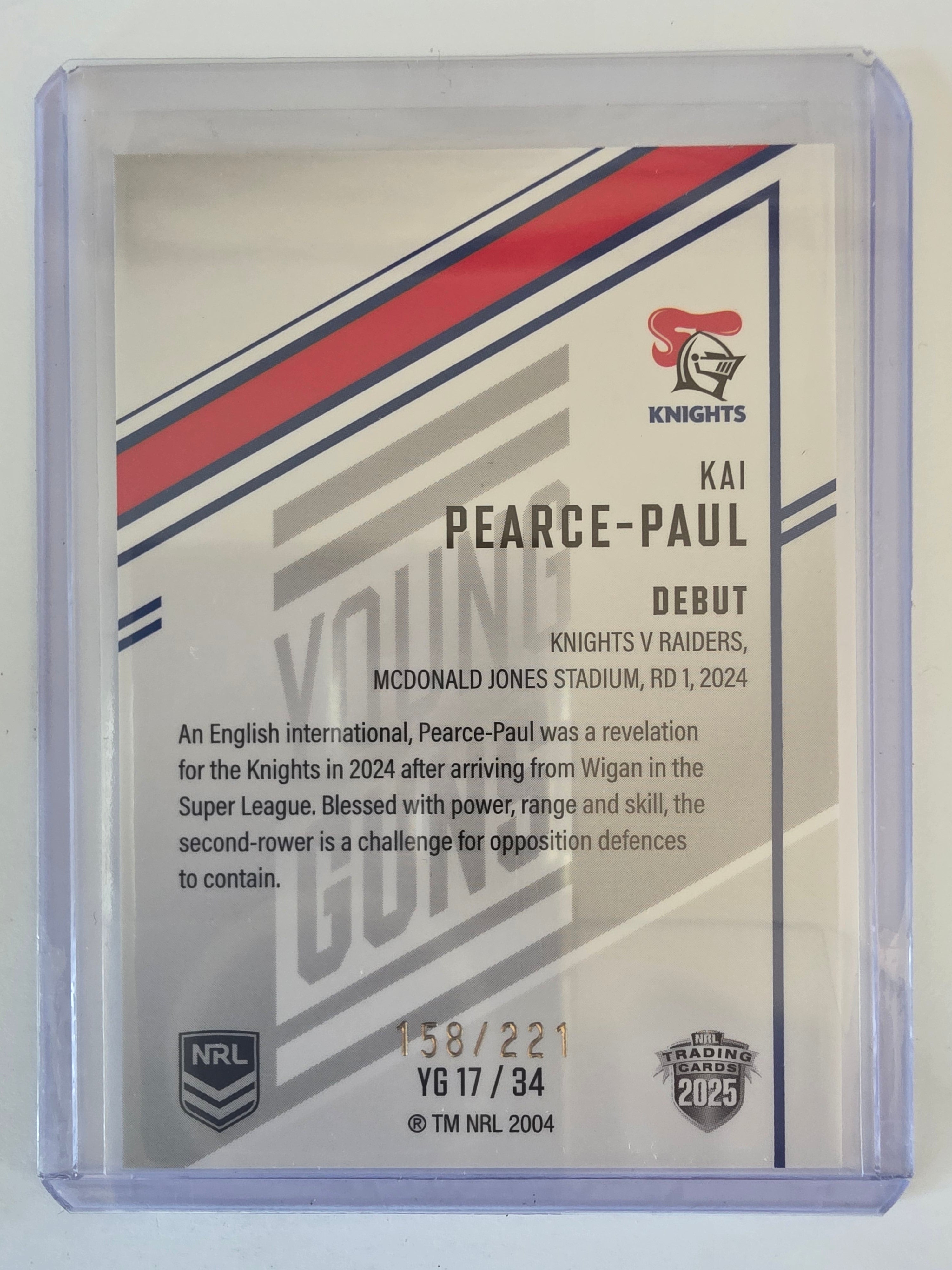 NRL 2025 Elite | Young Guns White | #YG17 | Kai Pearce-Paul | #158/221 | Knights