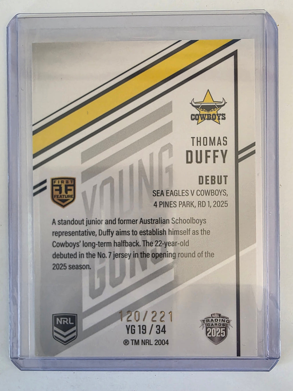 NRL 2025 Elite | Young Guns White | #YG19 | Thomas Duffy | #120/221 | Cowboys