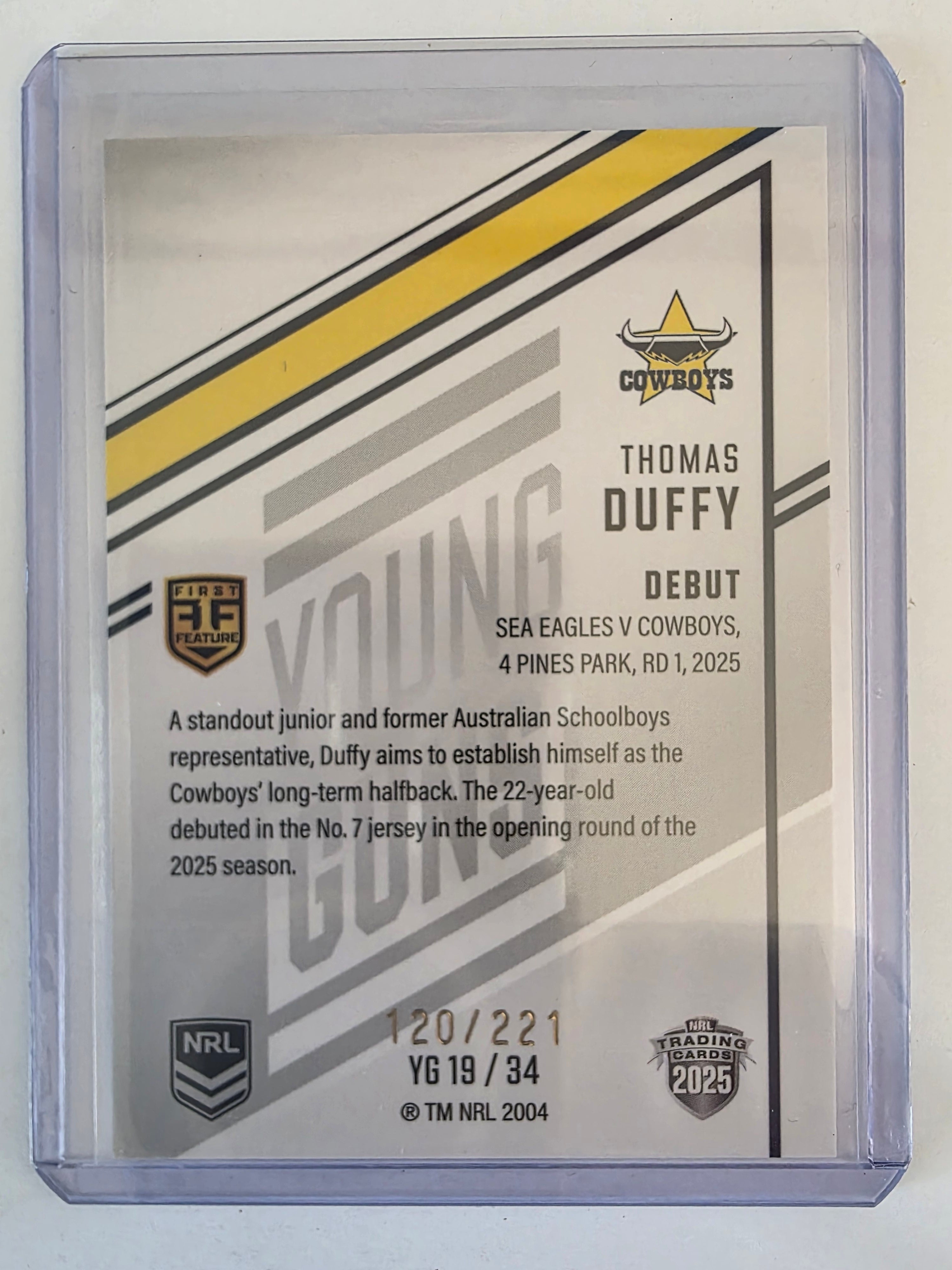 NRL 2025 Elite | Young Guns White | #YG19 | Thomas Duffy | #120/221 | Cowboys