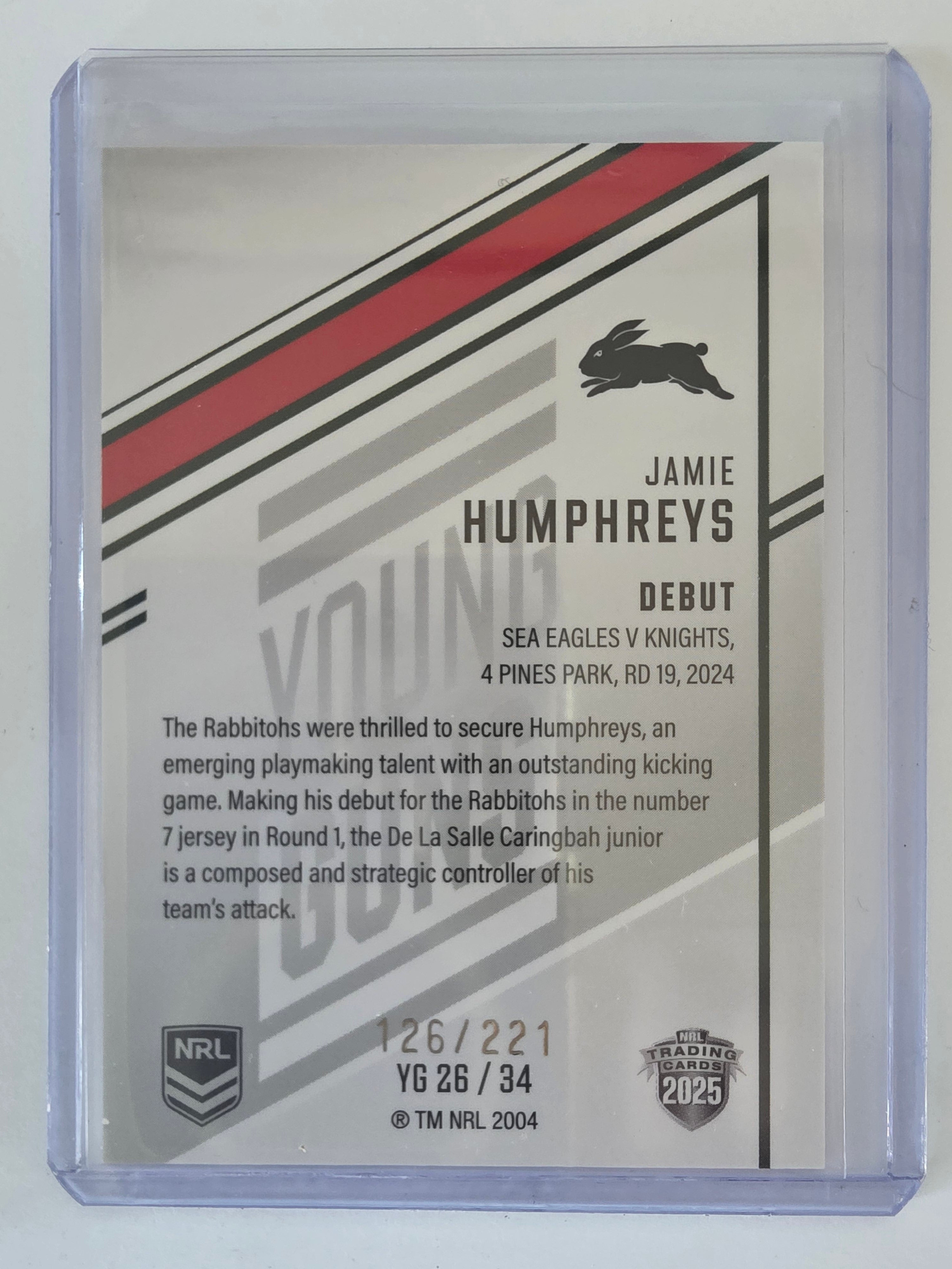 NRL 2025 Elite | Young Guns White | #YG26 | Jamie Humphreys #126/221 | Rabbitohs