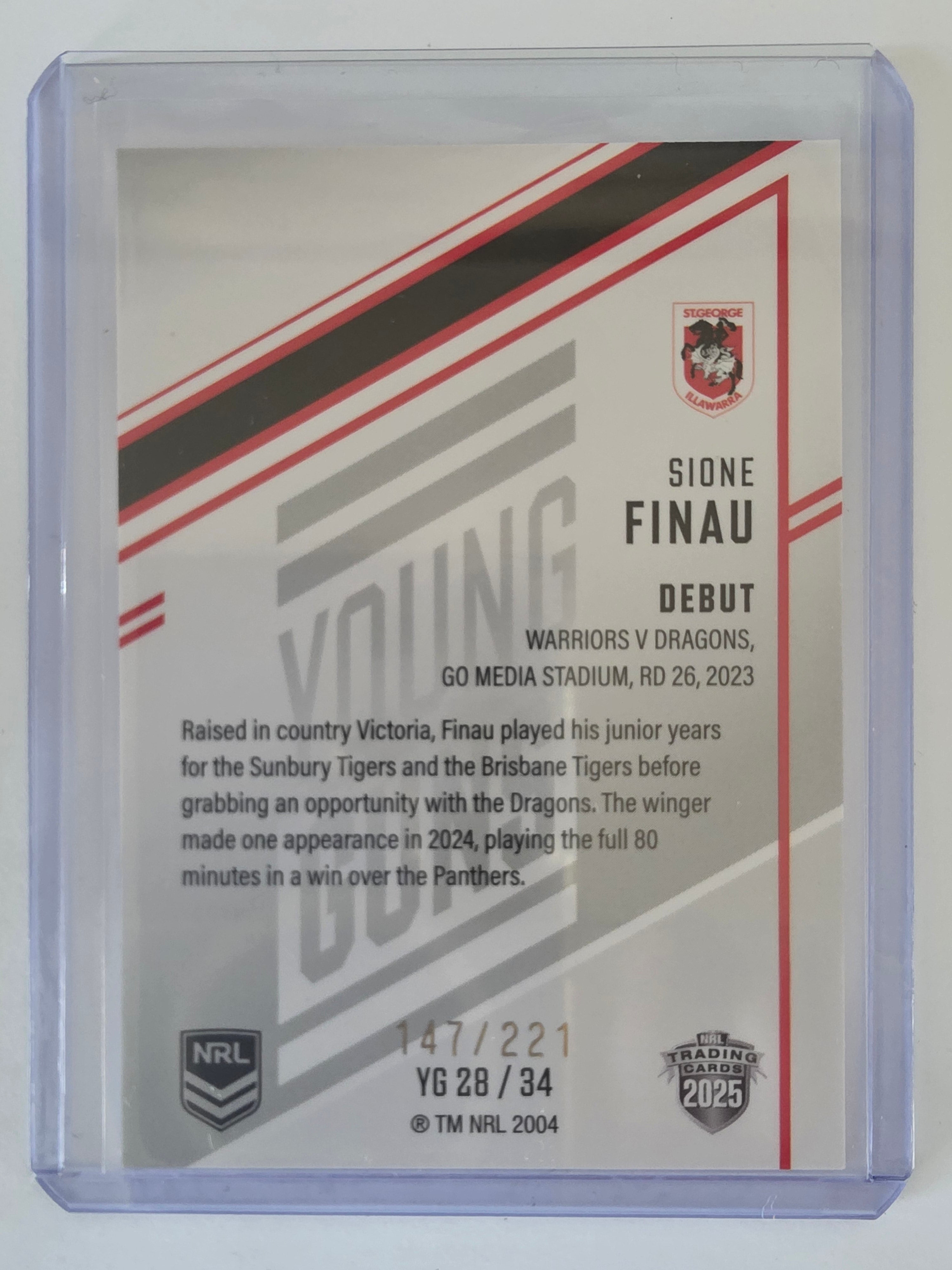 NRL 2025 Elite | Young Guns White | #YG28 | Sione Finau | #147/221 | Dragons