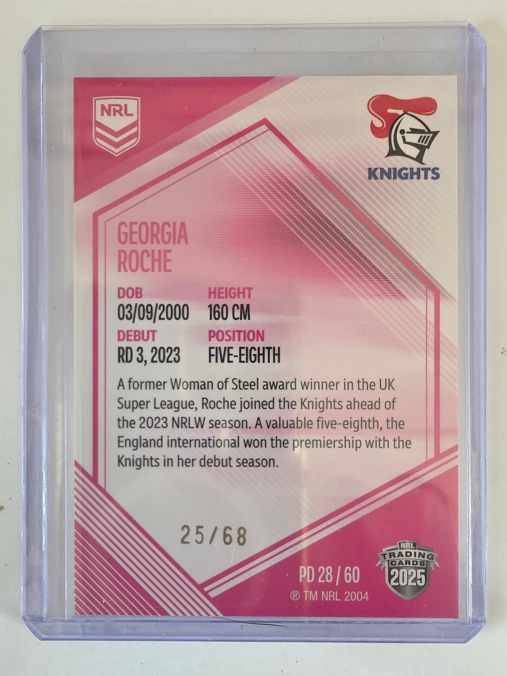 NRL 2025 Elite | Mojo Pink Diamond | #PD28 | Georgia Roche | #25/68 | Knights