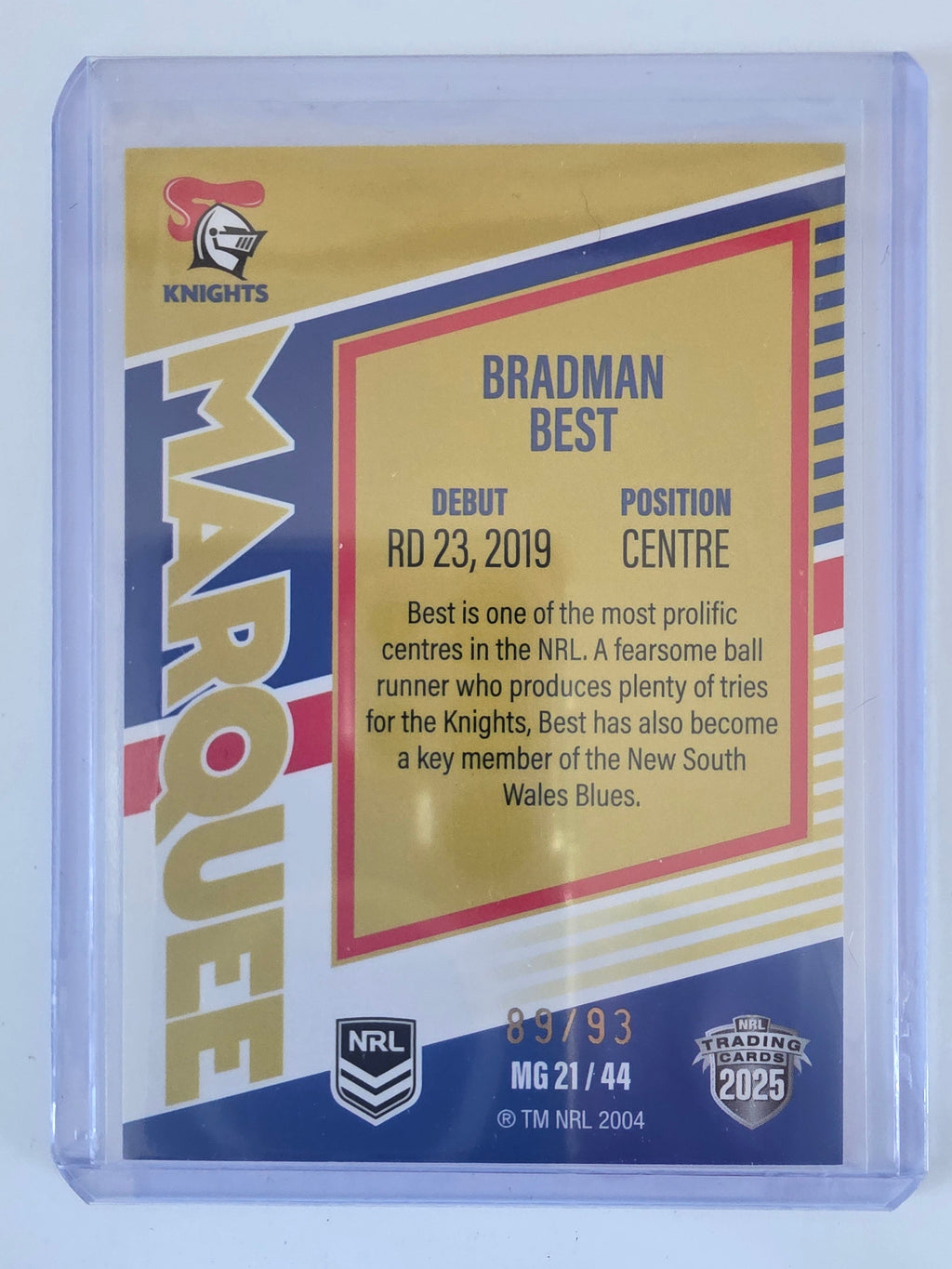 NRL 2025 Elite | Marquee Gold | #MG21 | Bradman Best | #89/93 | Knights
