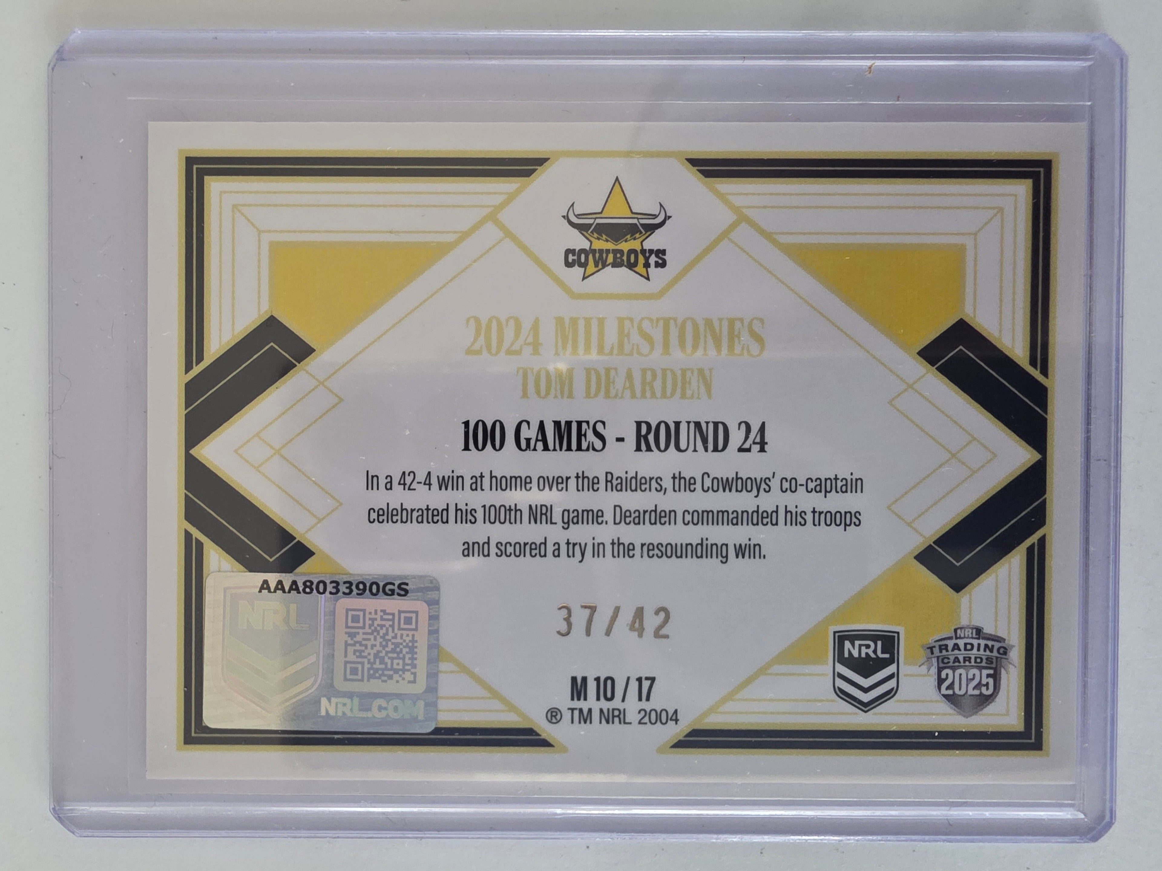 NRL 2025 Elite | Milestones Case Card | M10 | Tom Dearden | #37/42 | Cowboys