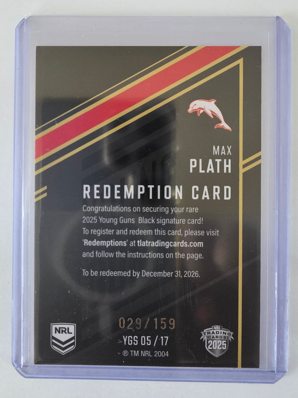 NRL 2025 Elite | Young Guns Black | #YGS05 | Max Plath | #029/159 | Dolphins