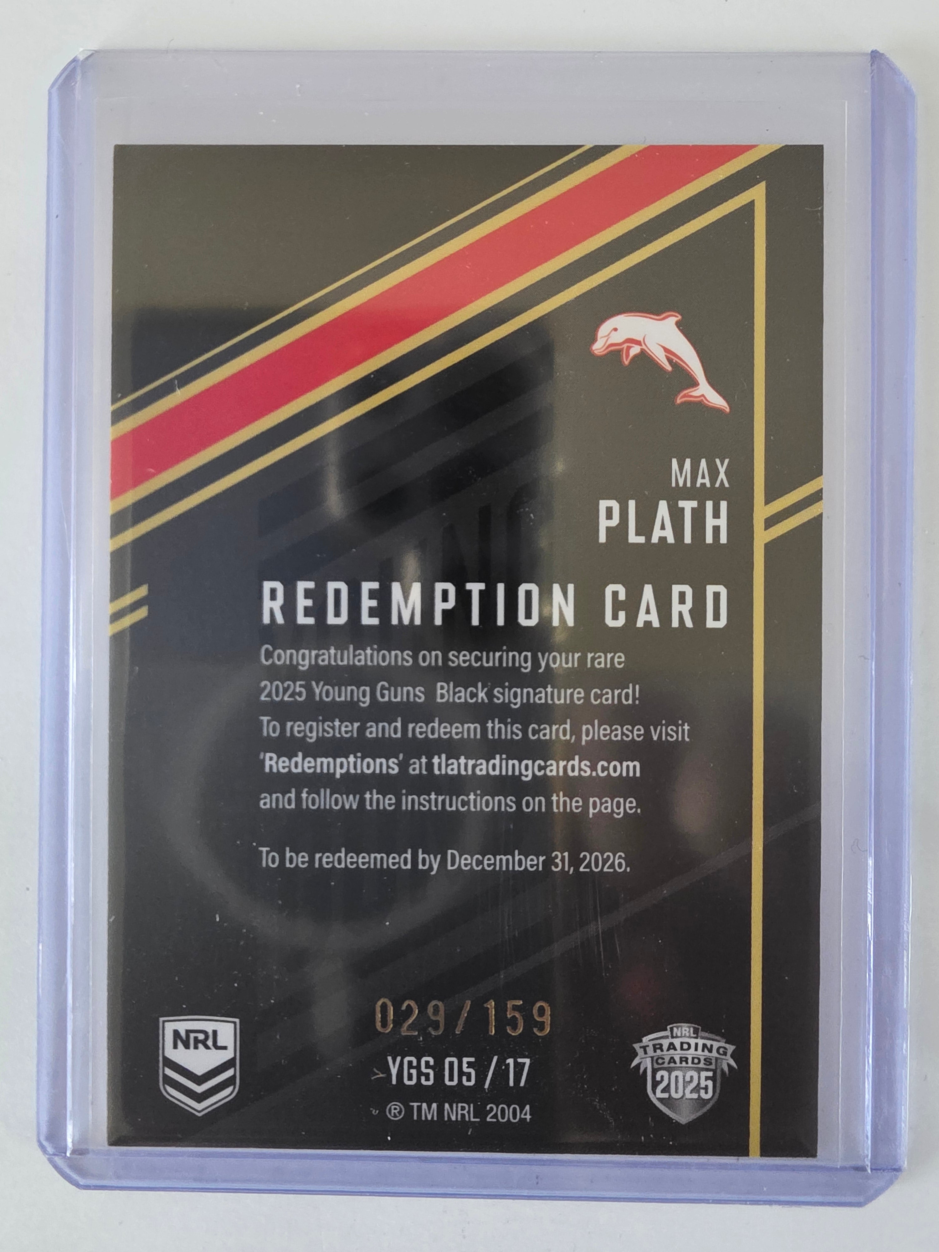 NRL 2025 Elite | Young Guns Black | #YGS05 | Max Plath | #029/159 | Dolphins