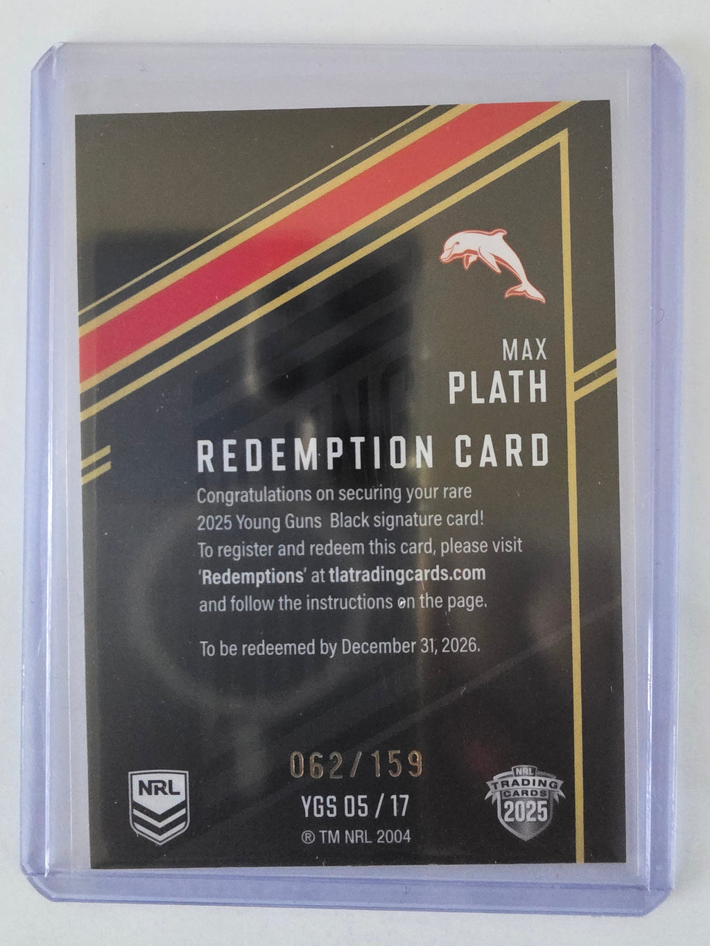 NRL 2025 Elite | Young Guns Black | #YGS05 | Max Plath | #062/159 | Dolphins