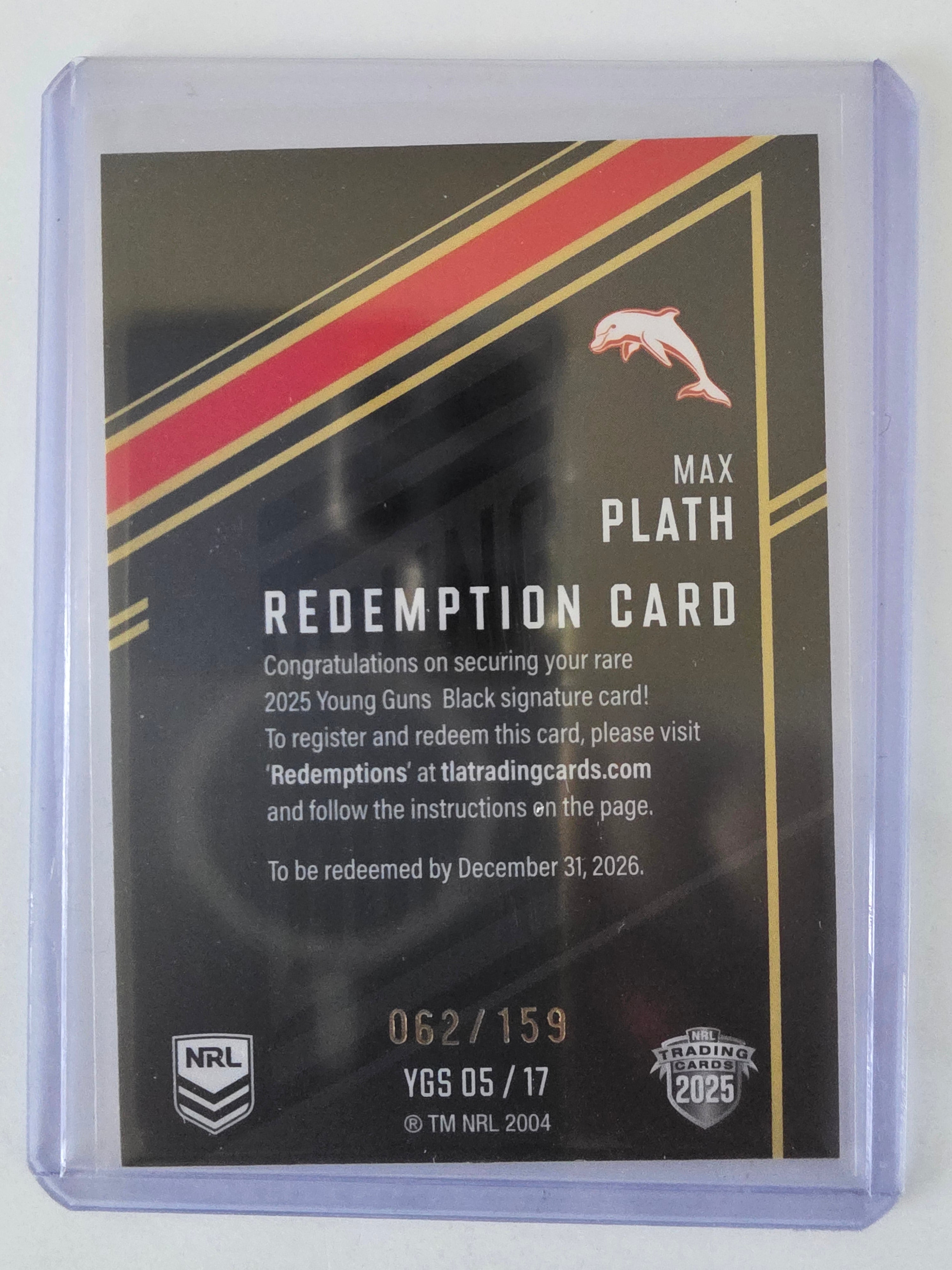 NRL 2025 Elite | Young Guns Black | #YGS05 | Max Plath | #062/159 | Dolphins