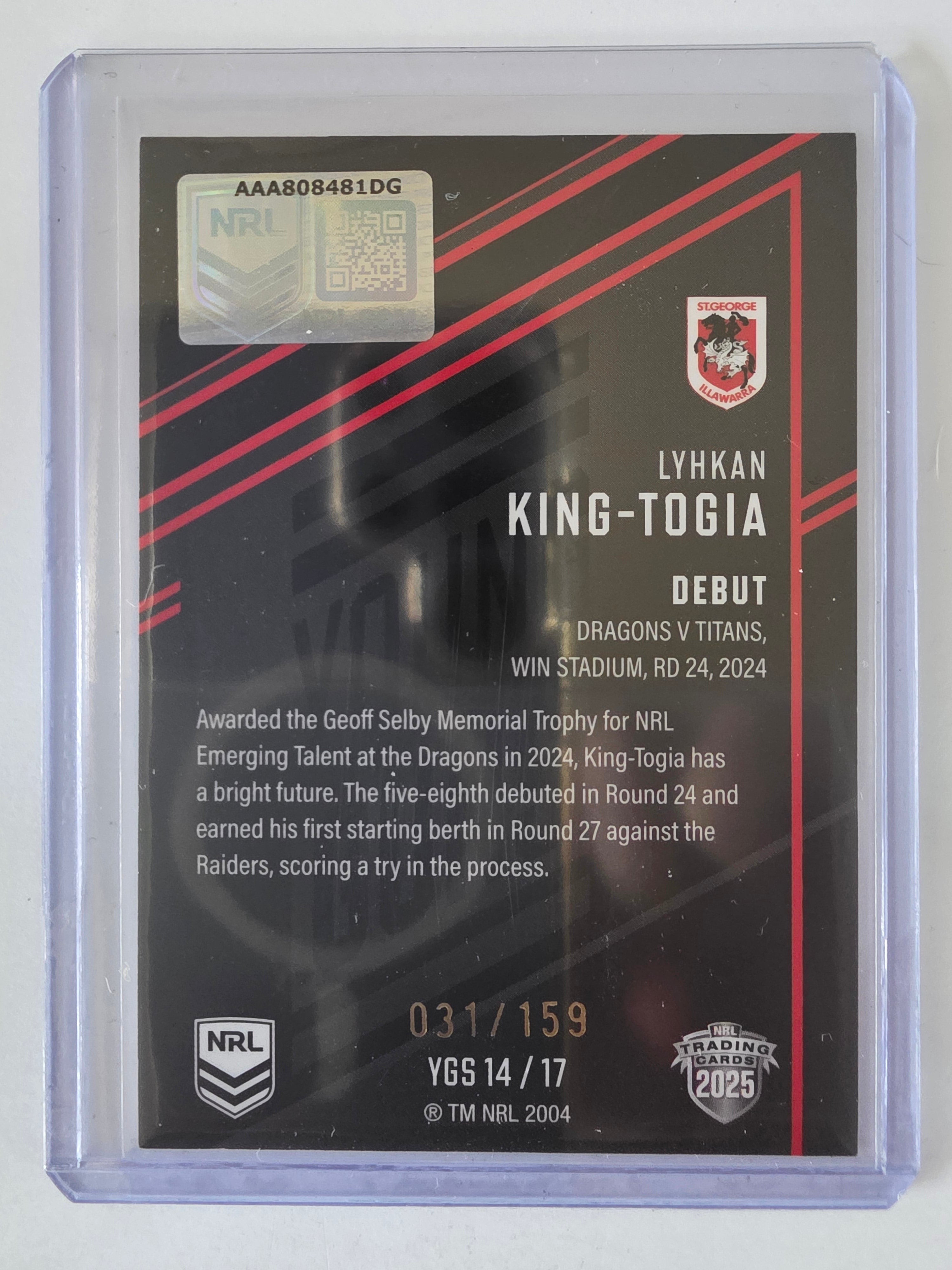 NRL 2025 Elite | Young Guns Black | #YGS14 | Lyhkan King-Togia #031/159 Dragons