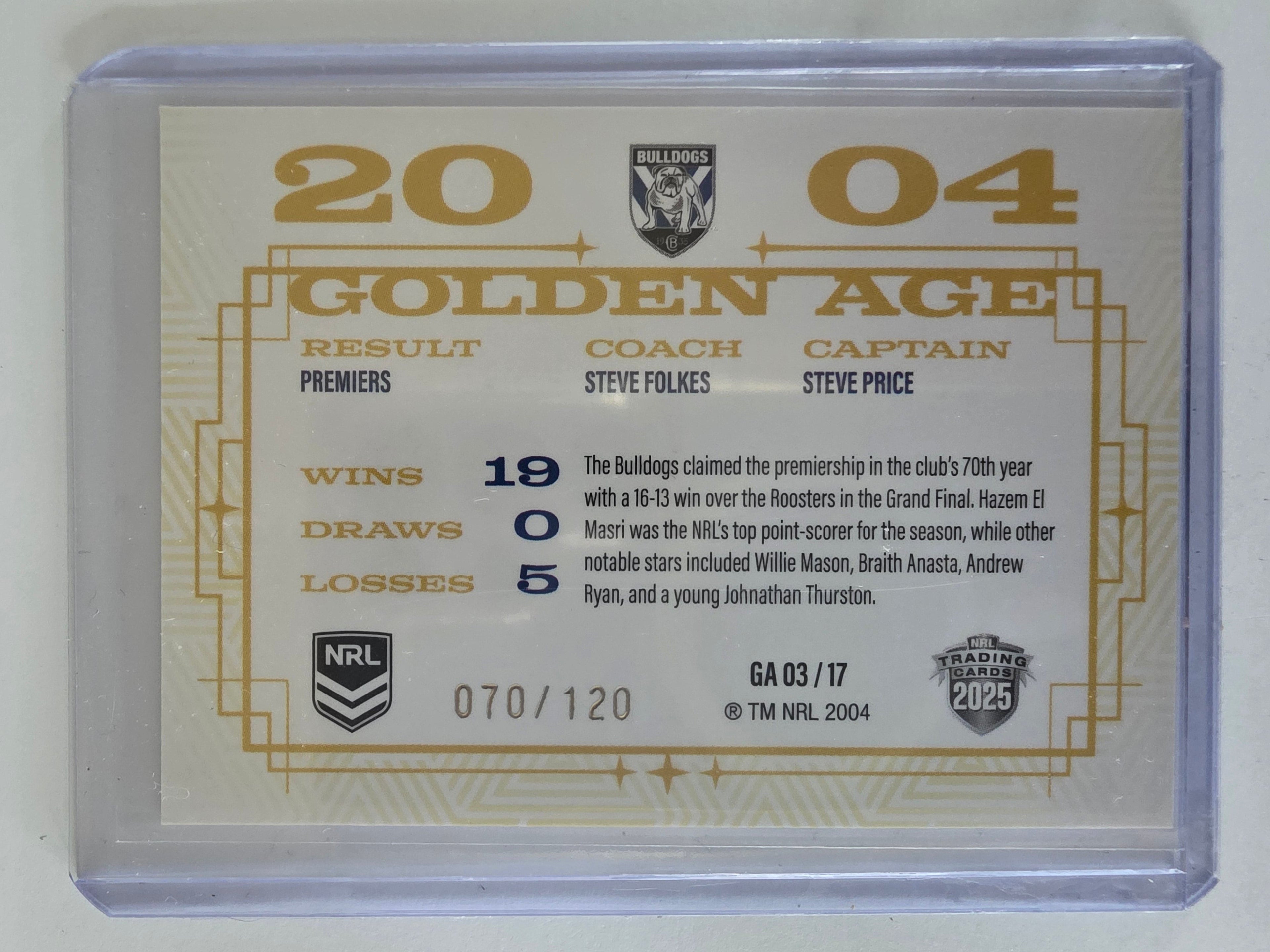 NRL 2025 Elite | Golden Age | #GA03 | Canterbury Bulldogs 2004 | #070/120