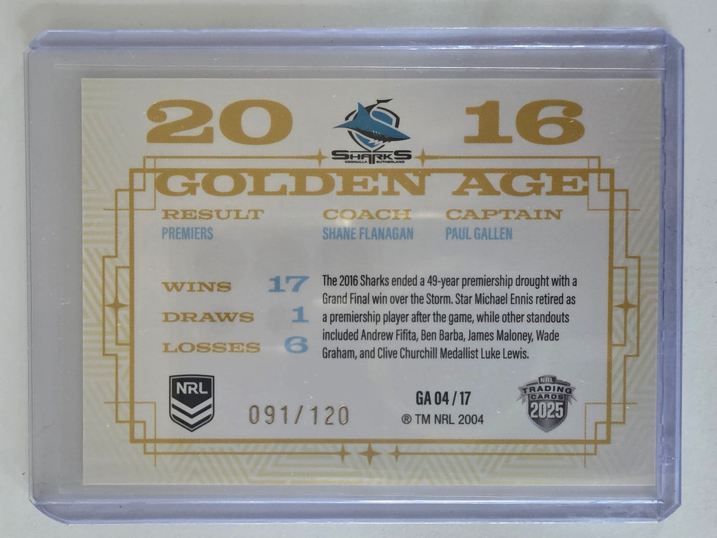 NRL 2025 Elite | Golden Age | #GA04 | Cronulla Sharks 2016 | #091/120