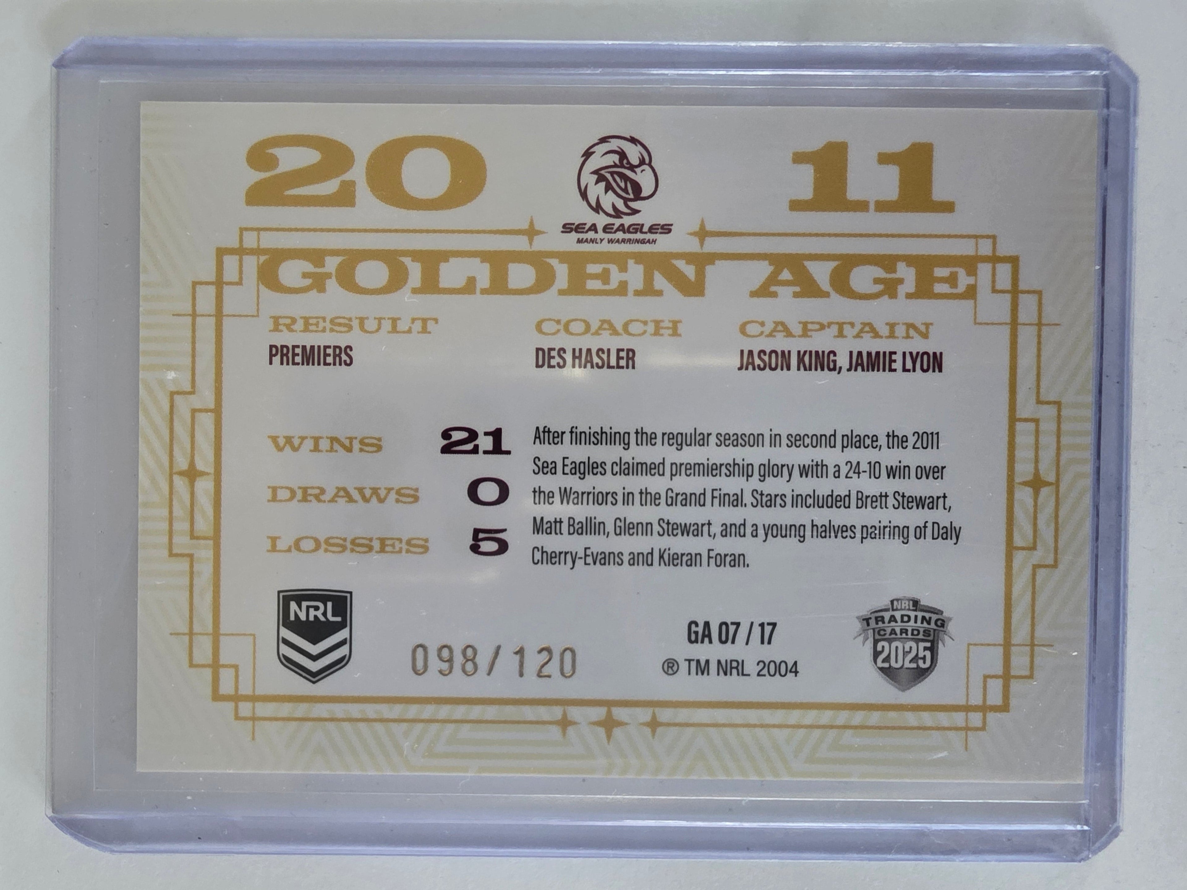 NRL 2025 Elite | Golden Age | #GA07 | Manly Warringah Sea Eagles 2011 | #098/120