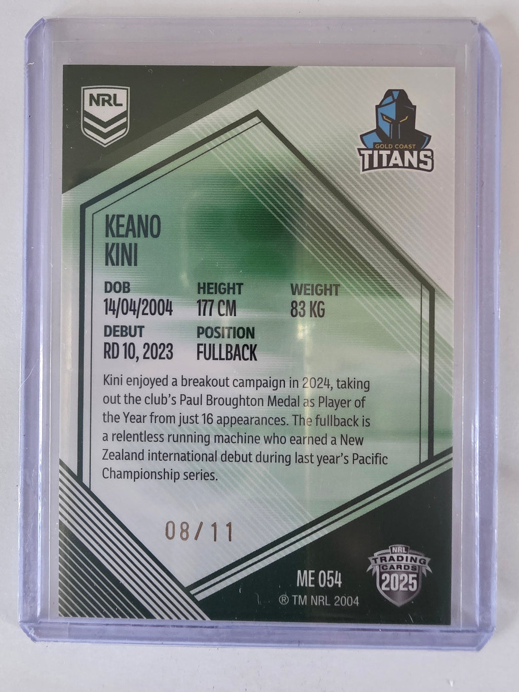 NRL 2025 Elite | Mojo Emerald | #ME54 | Keano Kini | #08/11 | Titans