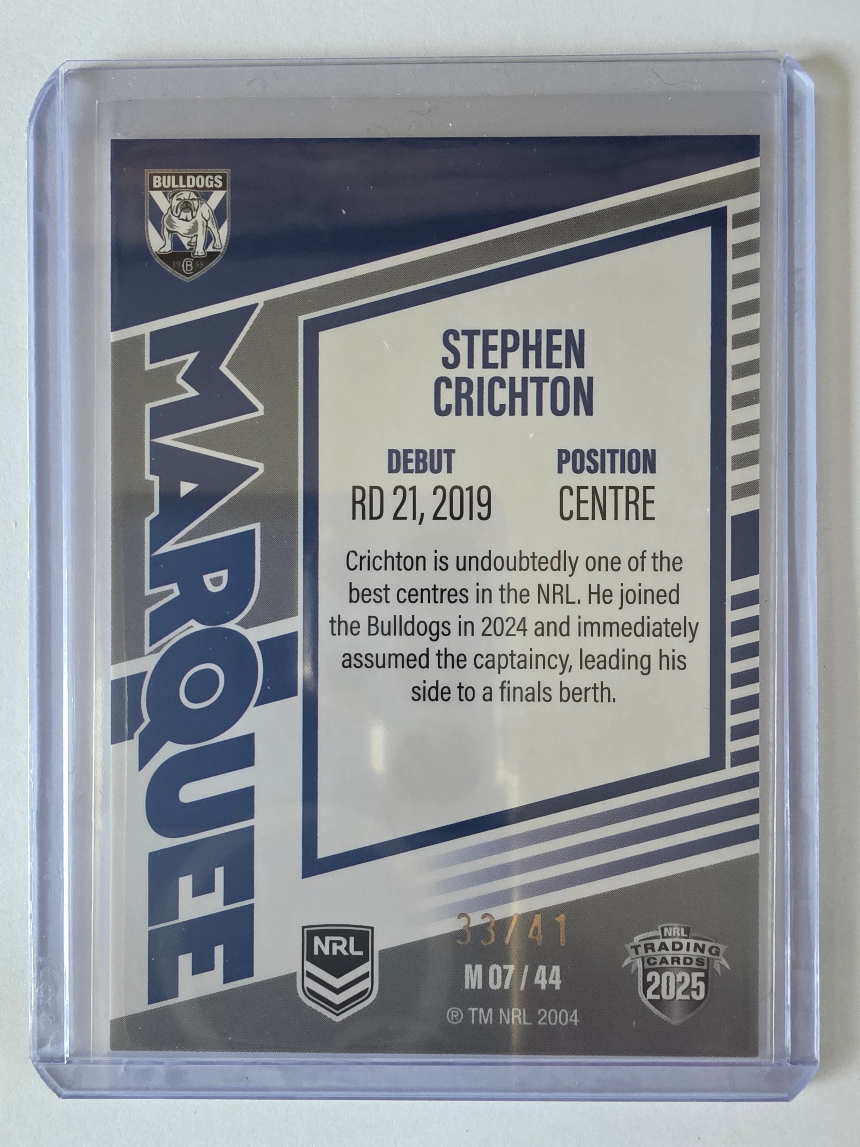 NRL 2025 Elite | Marquee Priority | #MG07 | Stephen Crichton | #33/41 | Bulldogs