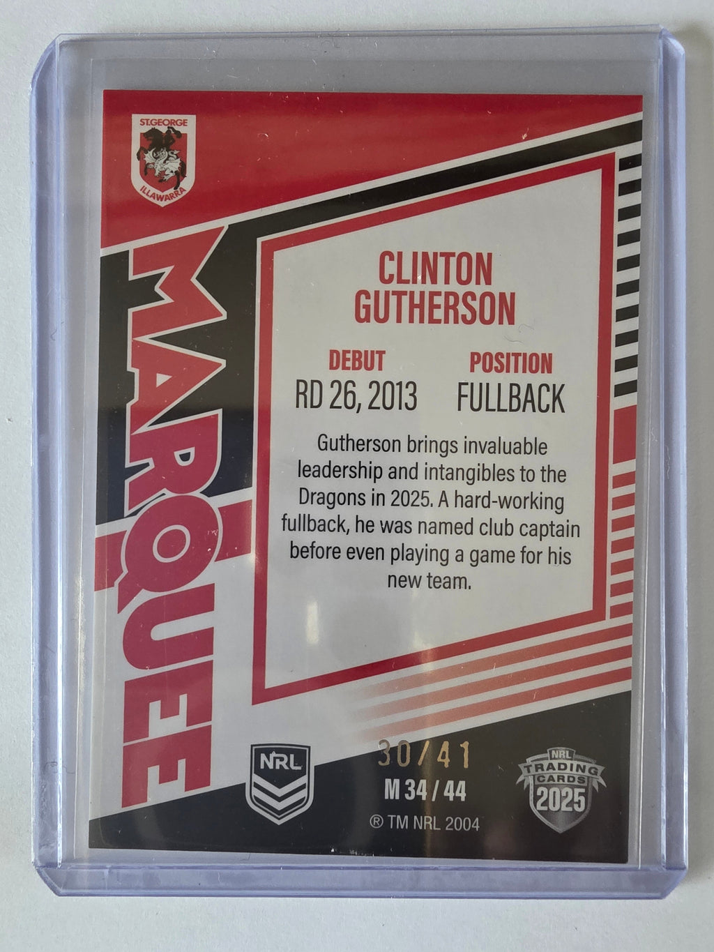 NRL 2025 Elite | Marquee Priority | #MG34 | Clinton Gutherson | #30/41 | Dragons