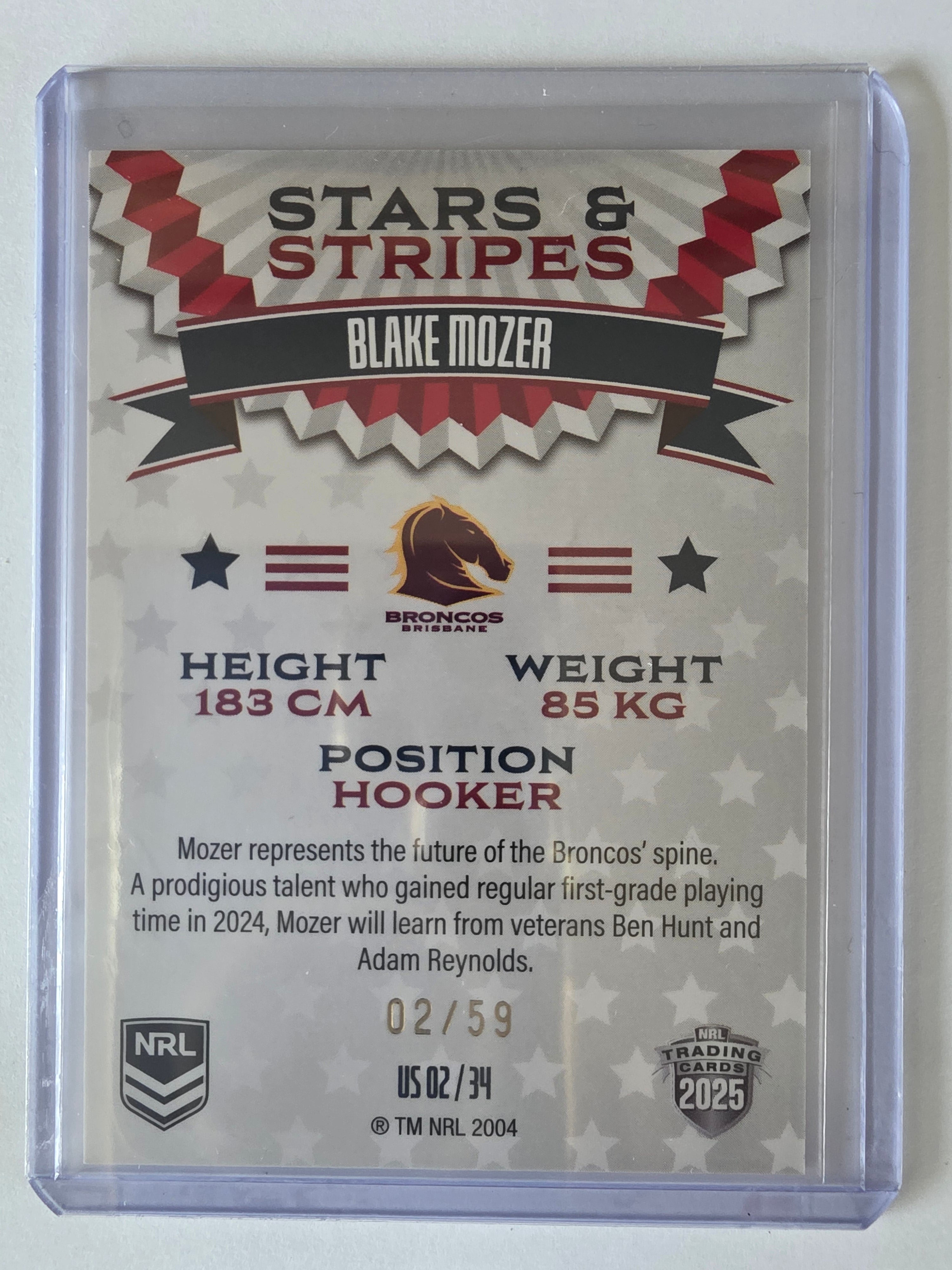 NRL 2025 Elite USA Edition Stars & Stripes #US02 | Blake Mozer #02/59 | Broncos