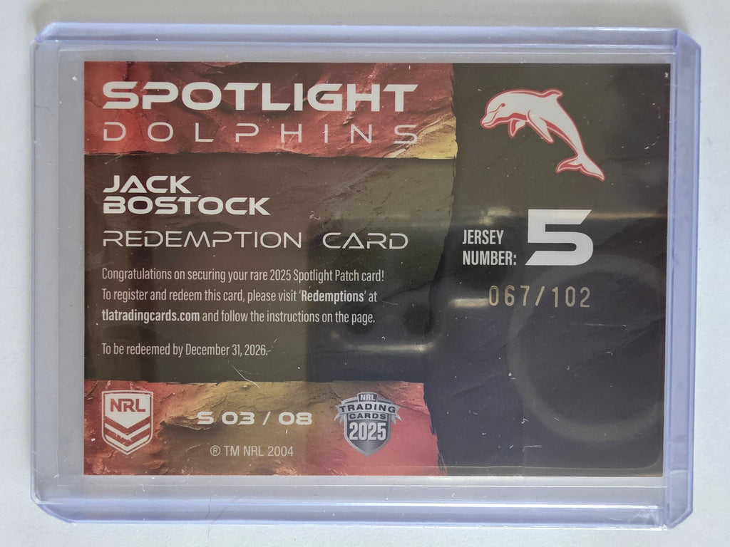NRL 2025 Elite | Spotlight Jersey Patch | #S03 | Jack Bostock |#067/162|Dolphins