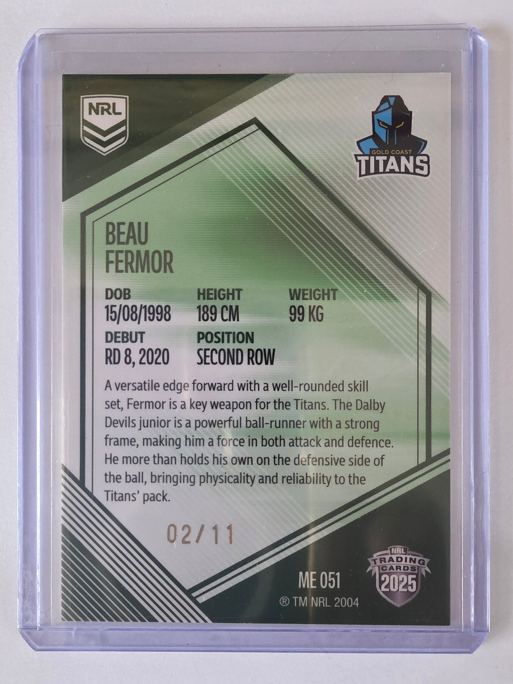 NRL 2025 Elite | Mojo Emerald | #ME51 | Beau Fermor | #02/11 | Titans