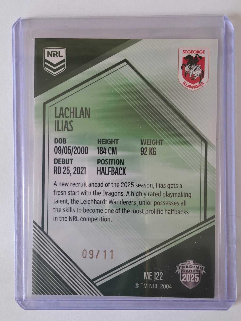 NRL 2025 Elite | Mojo Emerald | #ME122 | Lachlan Ilias | #09/11 | Dragons