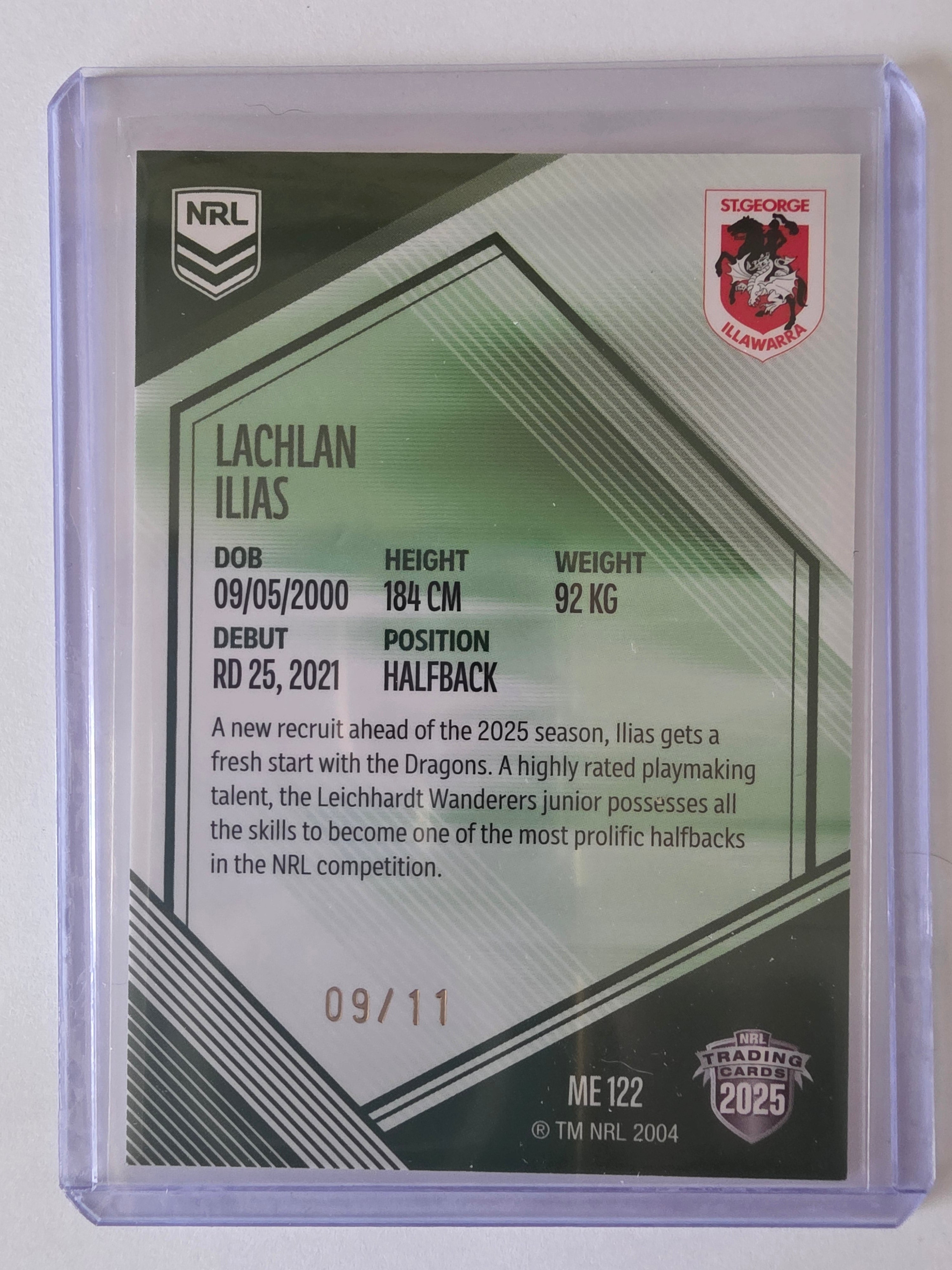 NRL 2025 Elite | Mojo Emerald | #ME122 | Lachlan Ilias | #09/11 | Dragons