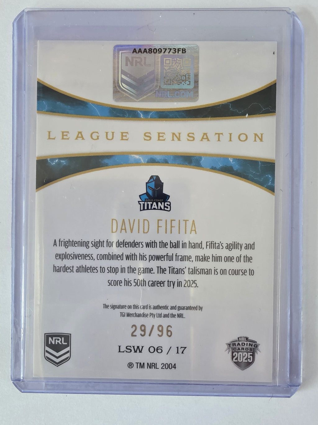 NRL 2025 Elite | League Sensations White | #LSW06 | David Fifita | #29/96|Titans