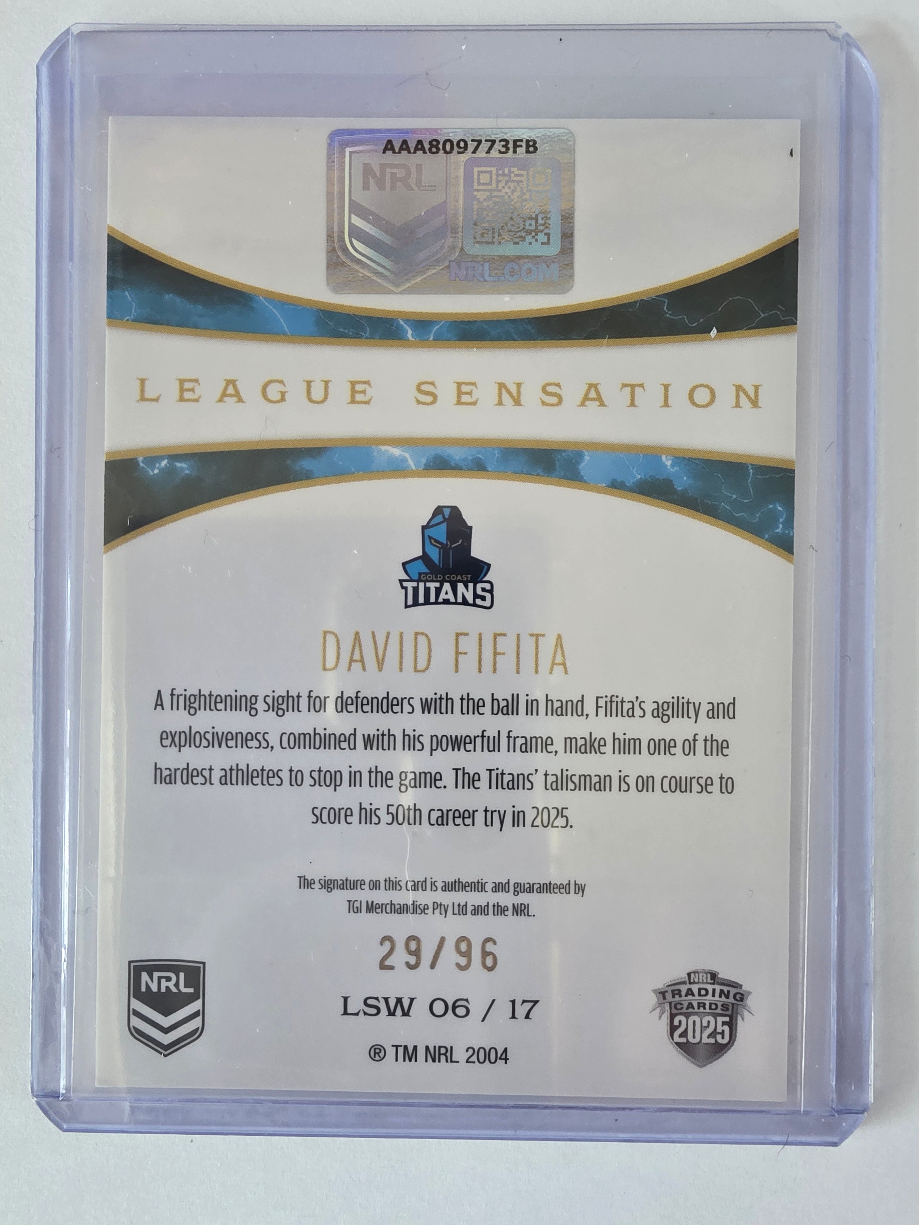 NRL 2025 Elite | League Sensations White | #LSW06 | David Fifita | #29/96|Titans