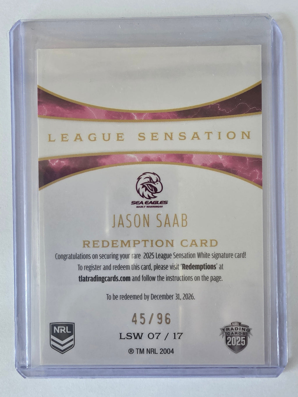 NRL 2025 Elite | League Sensations White | #LSW07 | Jason Saab|#45/96|Sea Eagles