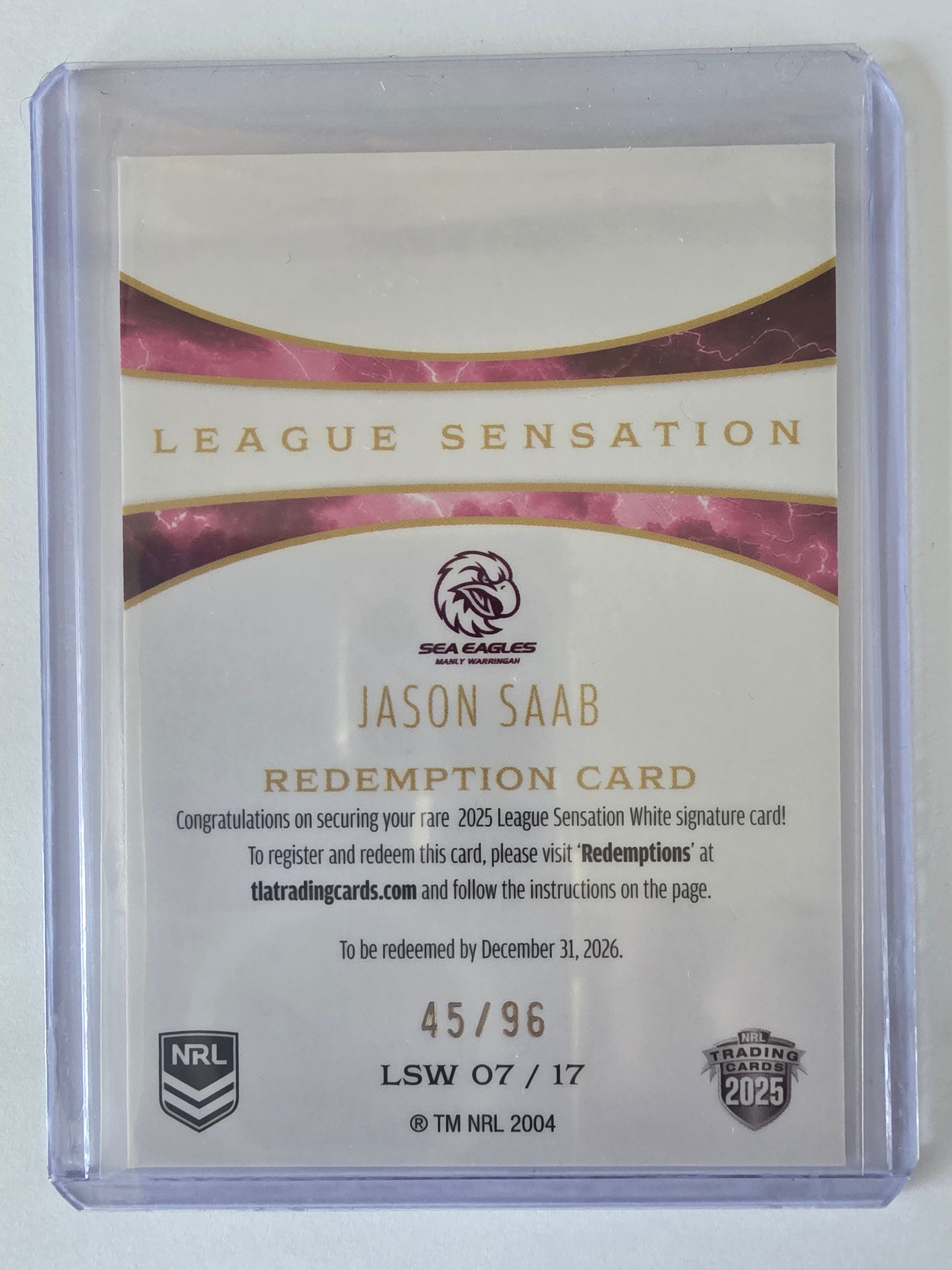 NRL 2025 Elite | League Sensations White | #LSW07 | Jason Saab|#45/96|Sea Eagles