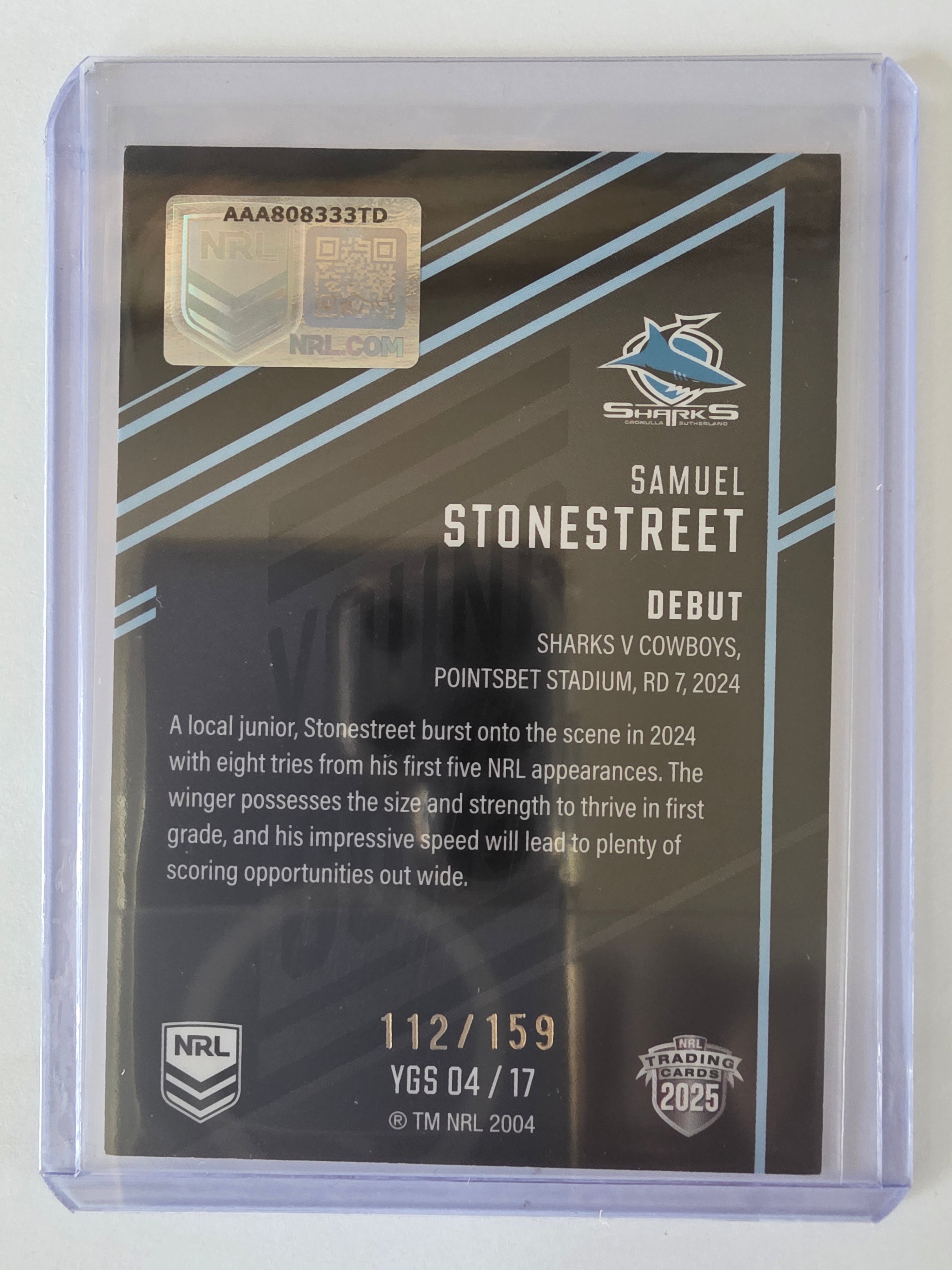 NRL 2025 Elite | Young Guns Black | #YGS04 | Samuel Stonestreet #112/159 Sharks