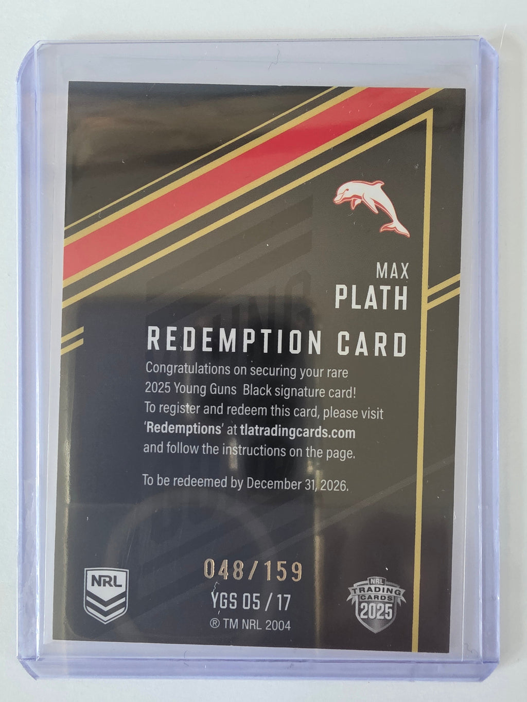 NRL 2025 Elite | Young Guns Black | #YGS05 | Max Plath | #048/159 | Dolphins