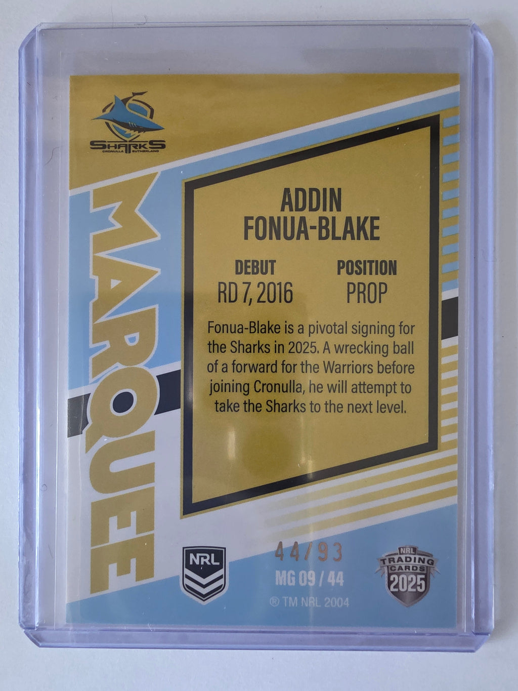 NRL 2025 Elite | Marquee Gold | #MG09 | Addin Fonua-Blake | #44/93 | Sharks