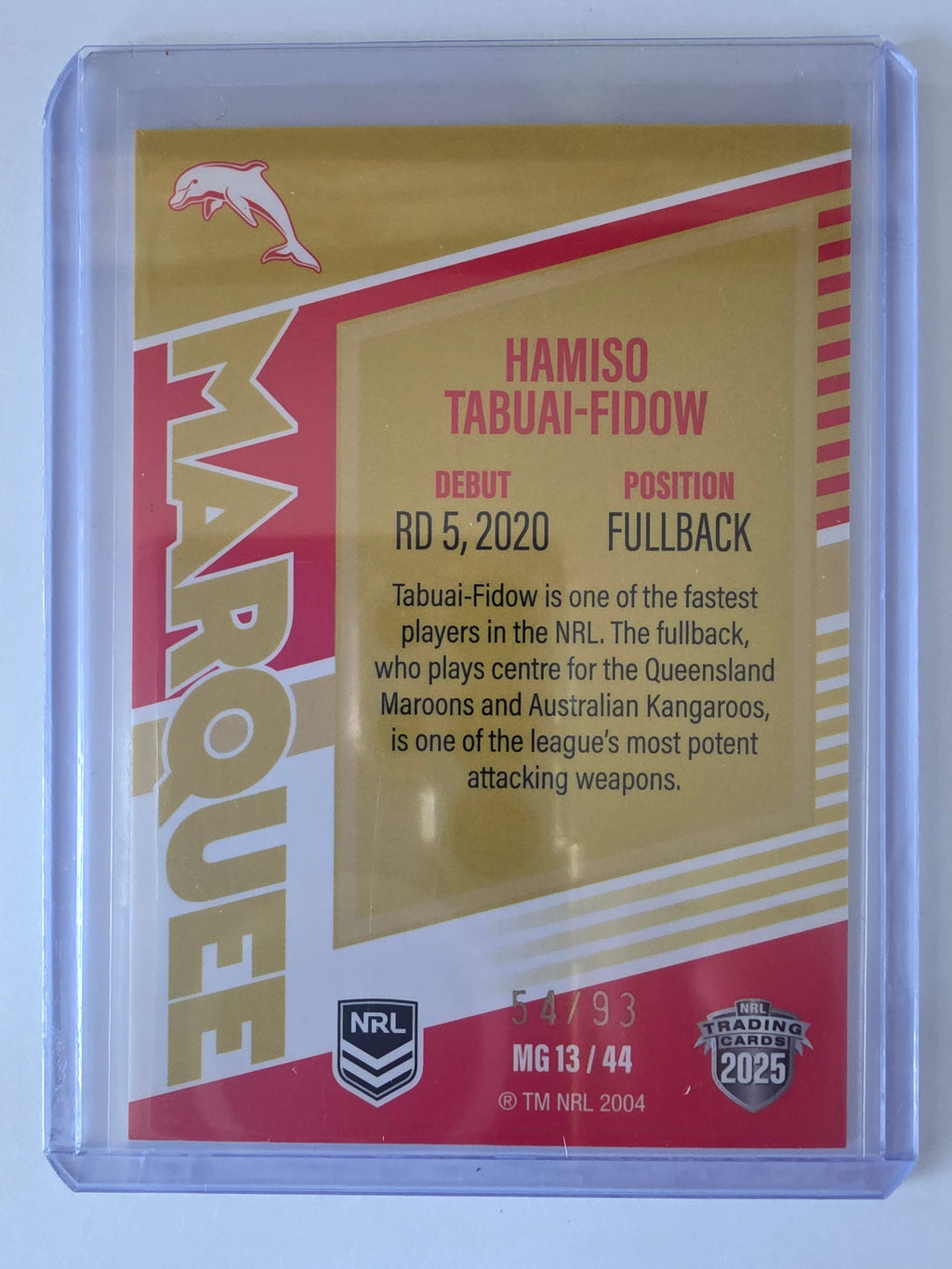 NRL 2025 Elite | Marquee Gold | #MG13 | Hamiso Tabuai-Fidow | #54/93 | Dolphins