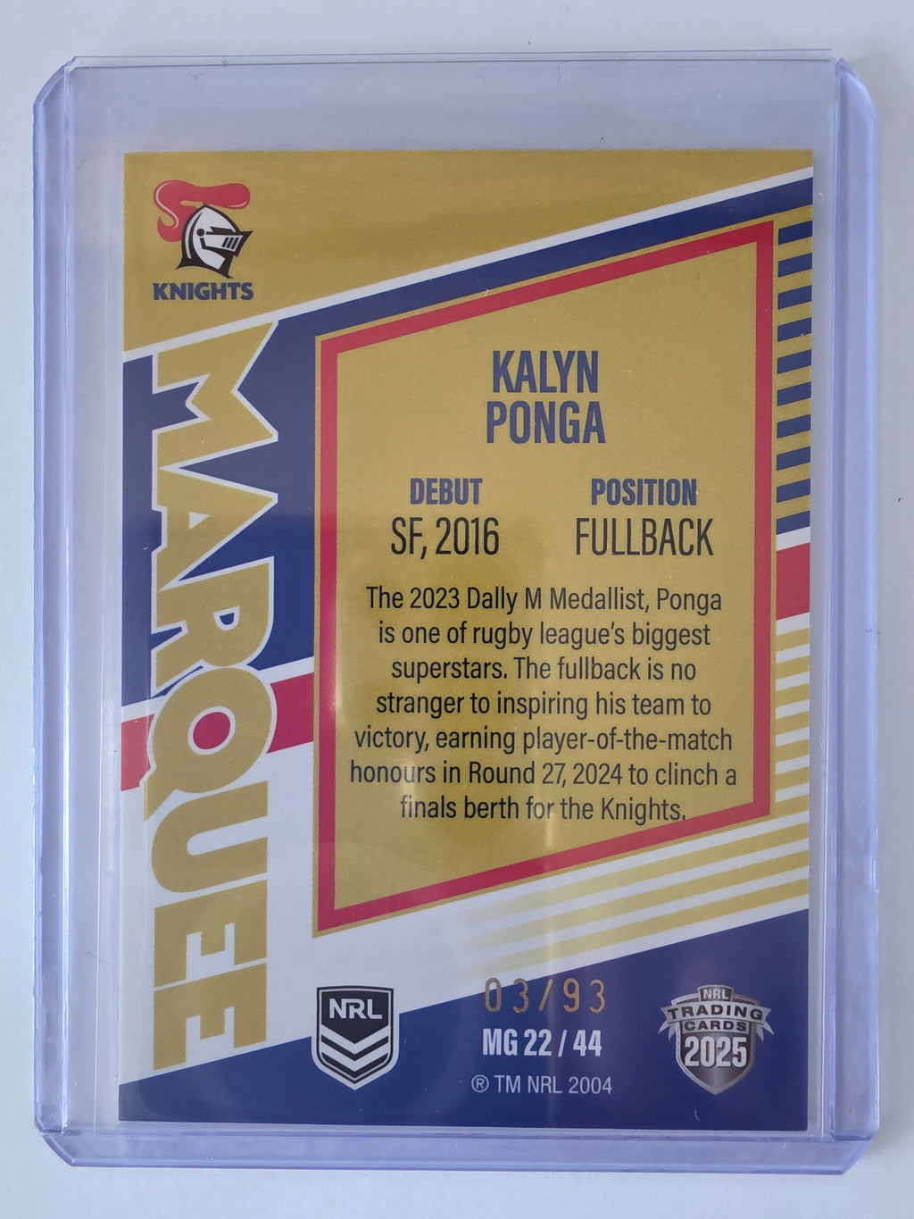 NRL 2025 Elite | Marquee Gold | #MG22 | Kalyn Ponga | #03/93 | Knights