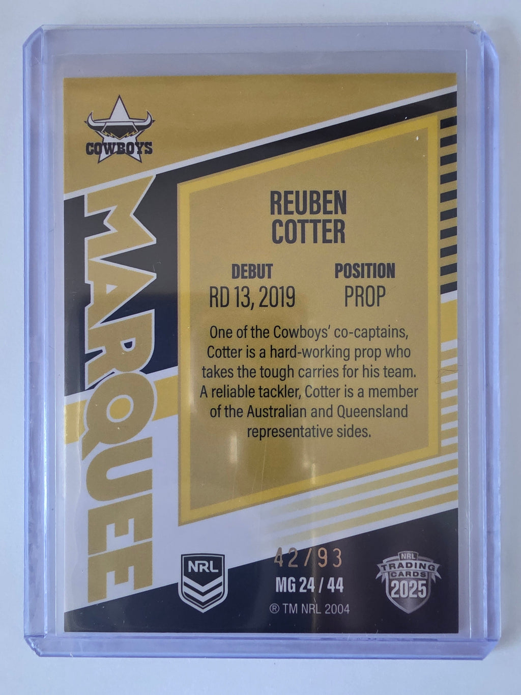 NRL 2025 Elite | Marquee Gold | #MG24 | Reuben Cotter | #42/93 | Cowboys