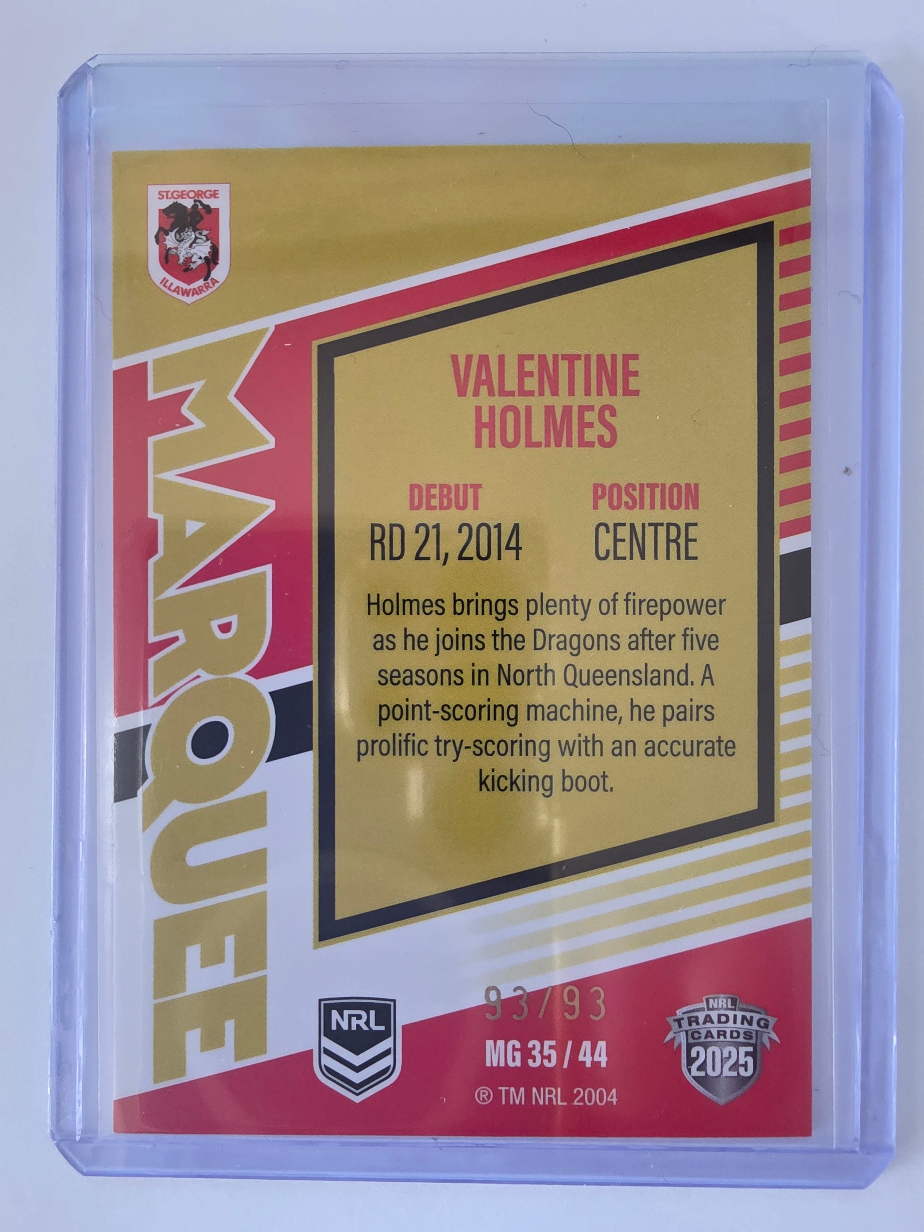 NRL 2025 Elite | Marquee Gold | #MG35 | Valentine Holmes | #93/93 | Dragons
