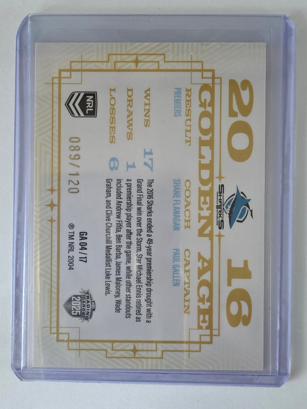 NRL 2025 Elite | Golden Age | #GA04 | Cronulla Sharks 2016 | #089/120