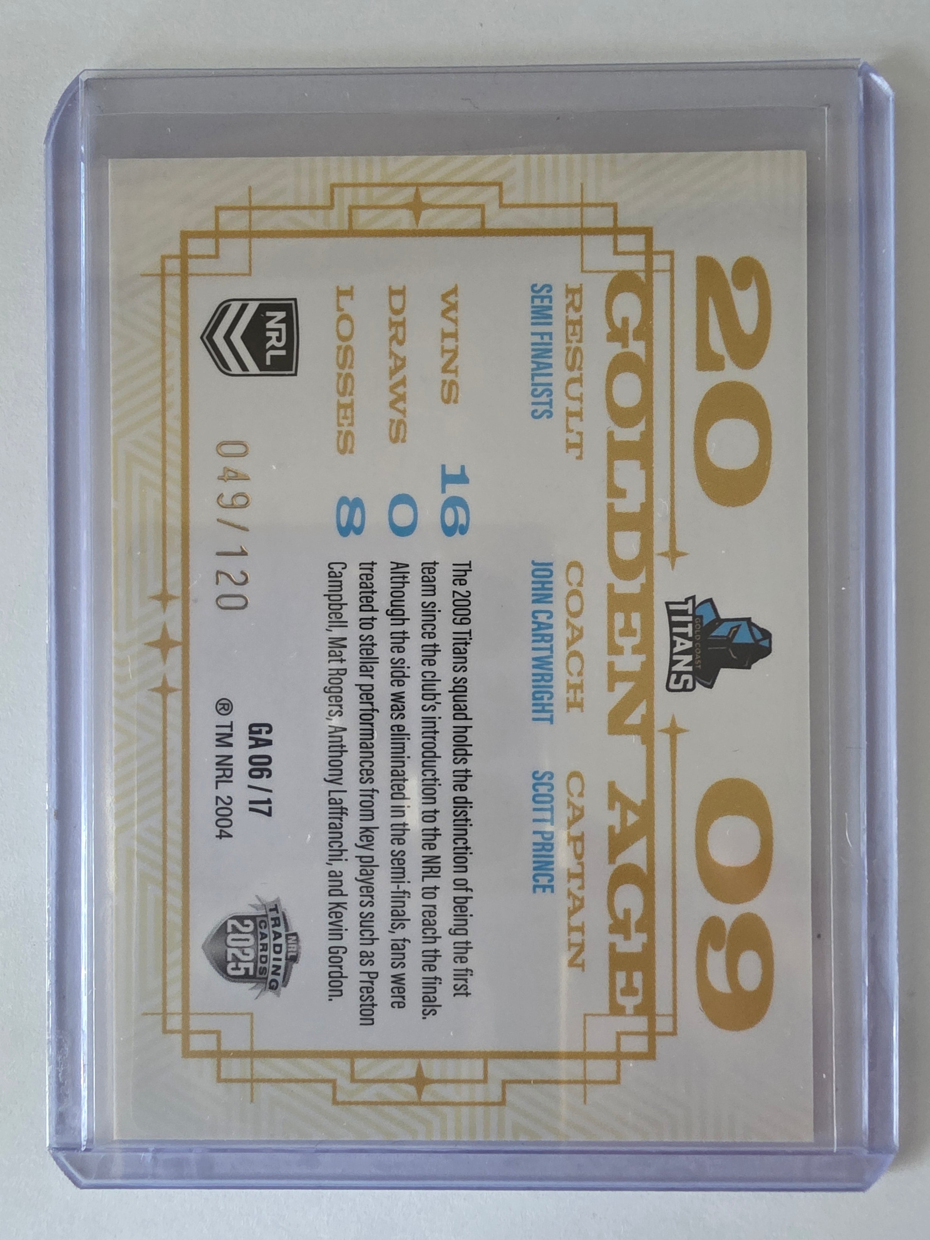 NRL 2025 Elite | Golden Age | #GA06 | Gold Coast Titans 2009 | #049/120