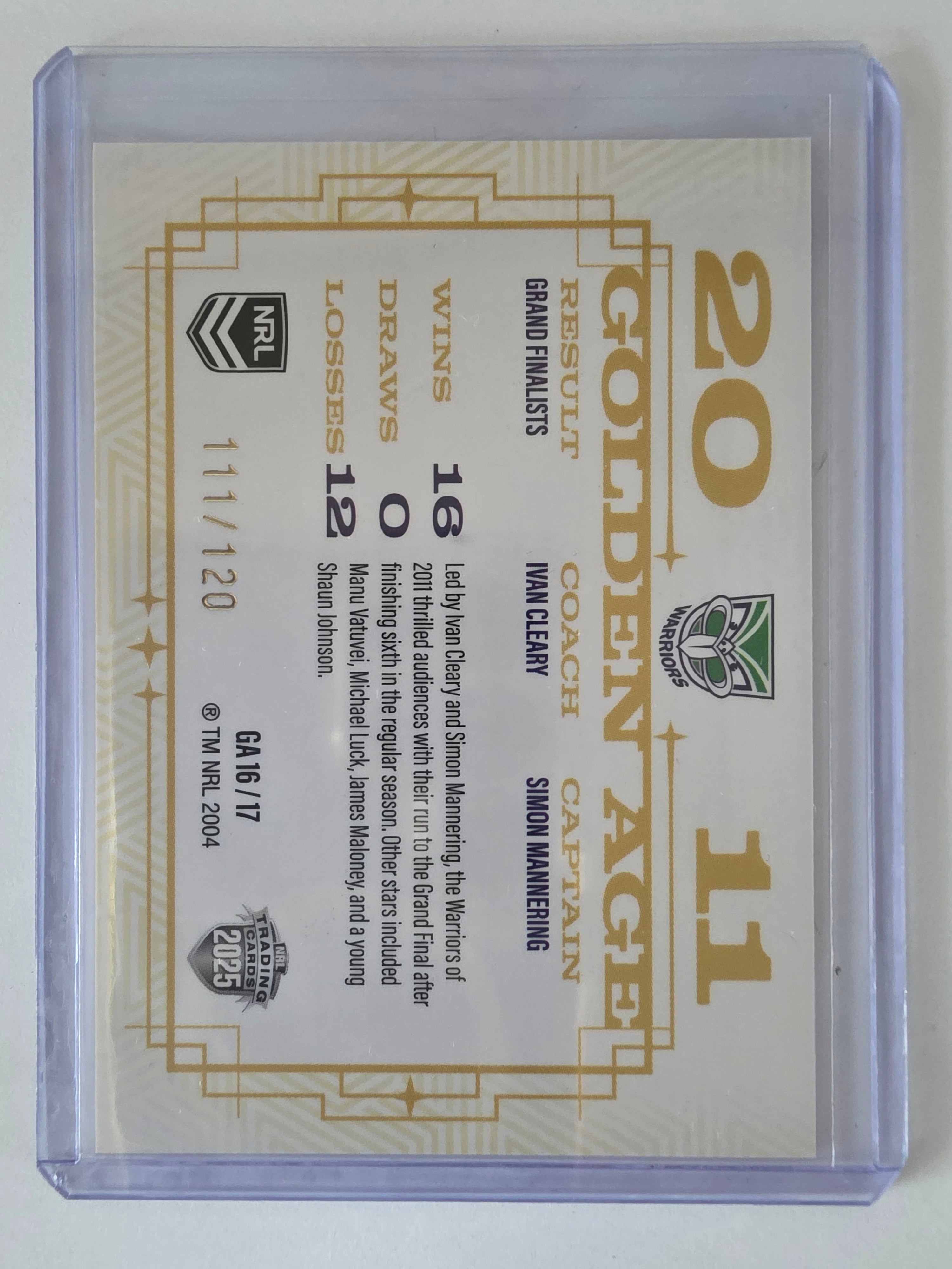 NRL 2025 Elite | Golden Age | #GA16 | New Zealand Warriors 2011 | #111/120