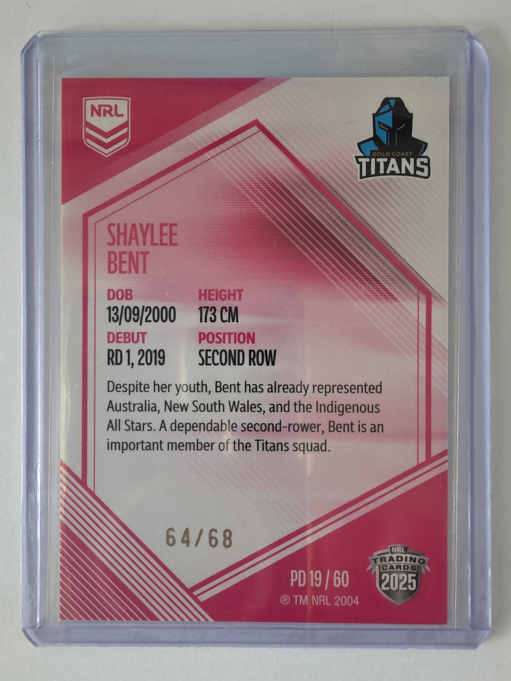 NRL 2025 Elite | Mojo Pink Diamond | #PD19 | Shaylee Bent | #64/68 | Titans