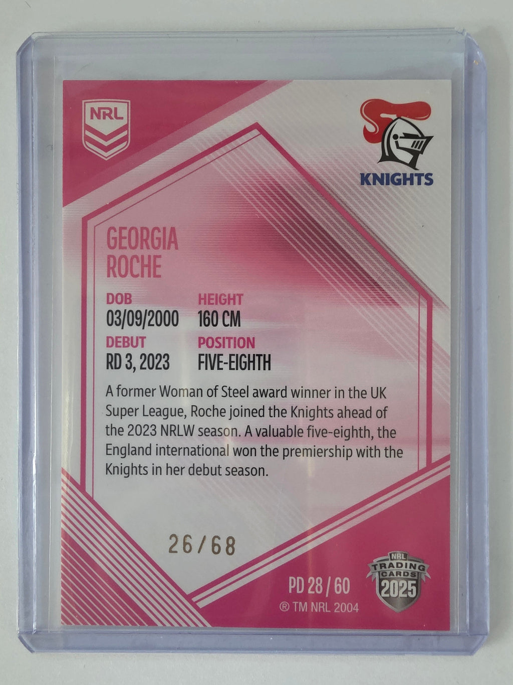 NRL 2025 Elite | Mojo Pink Diamond | #PD28 | Georgia Roche | #26/68 | Knights