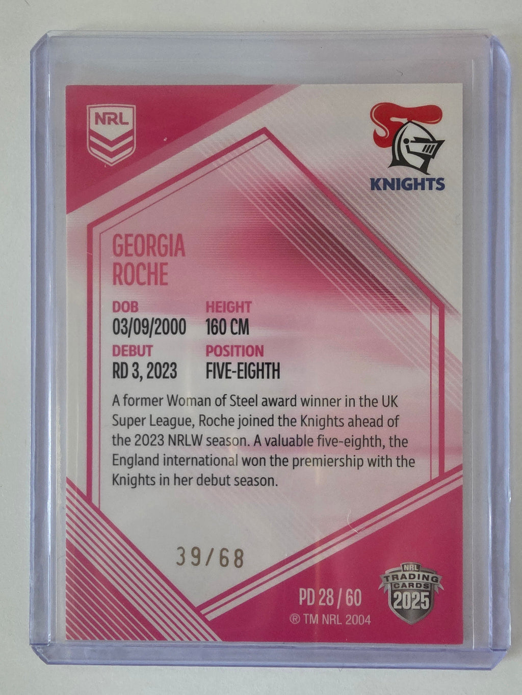 NRL 2025 Elite | Mojo Pink Diamond | #PD28 | Georgia Roche | #39/68 | Knights